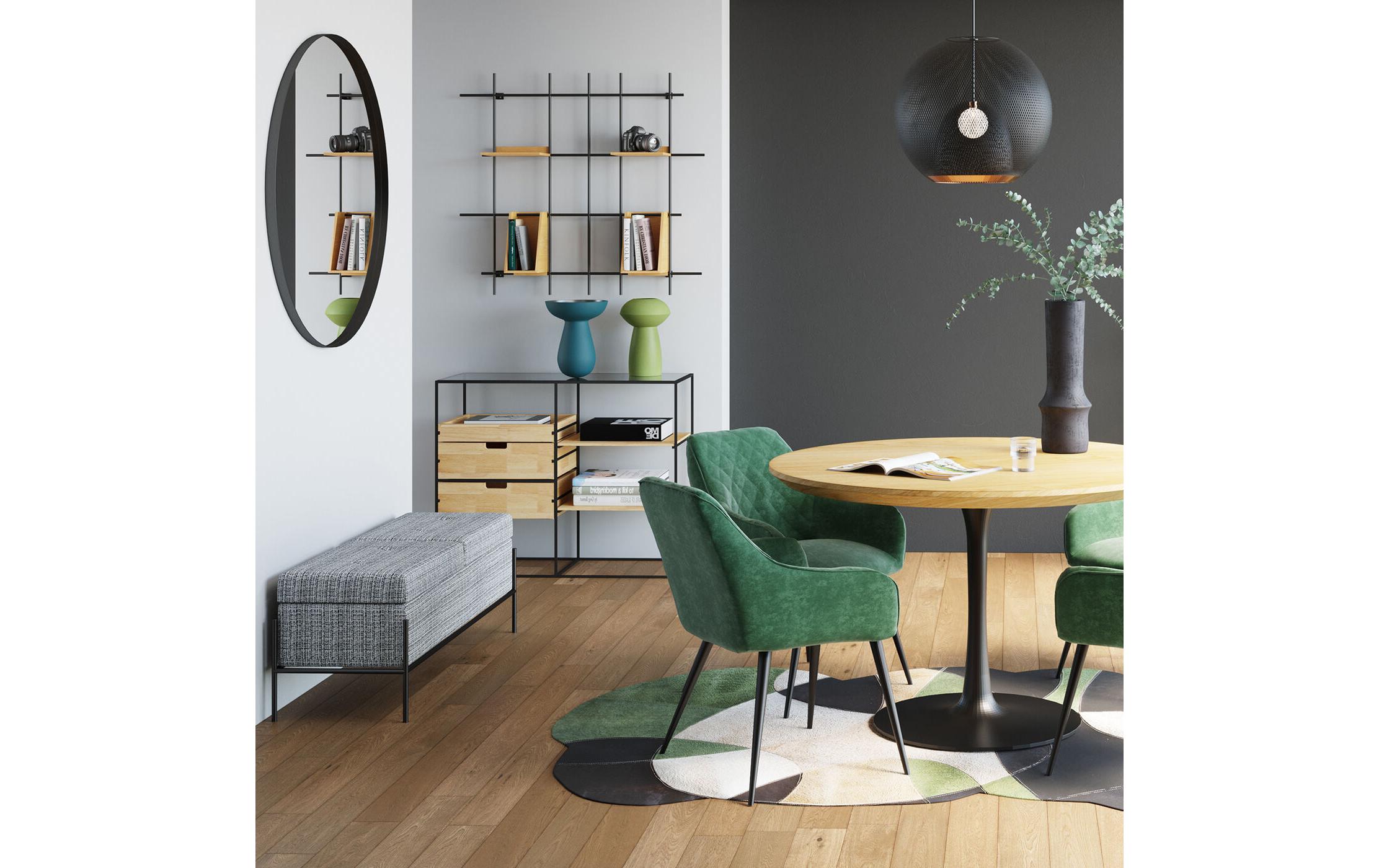 Kare Sitztruhe Buttons Storage B&W Gross, 120 cm, Grau