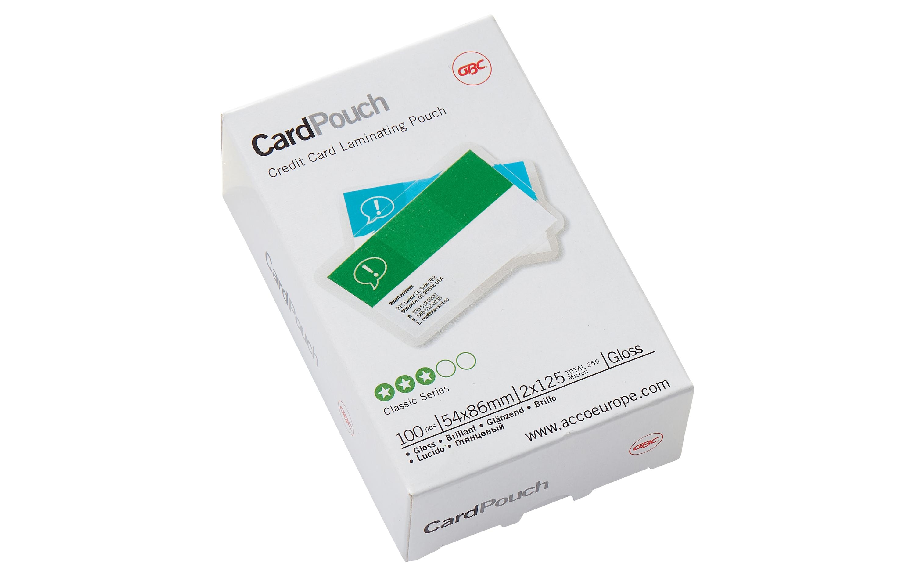 GBC Laminierfolie 86 x 54 mm, 125 µm, 100 Stück, Glänzend GBC Laminierfolie 86 x 54 mm, 125 µm, 100 Stück, Glänzend