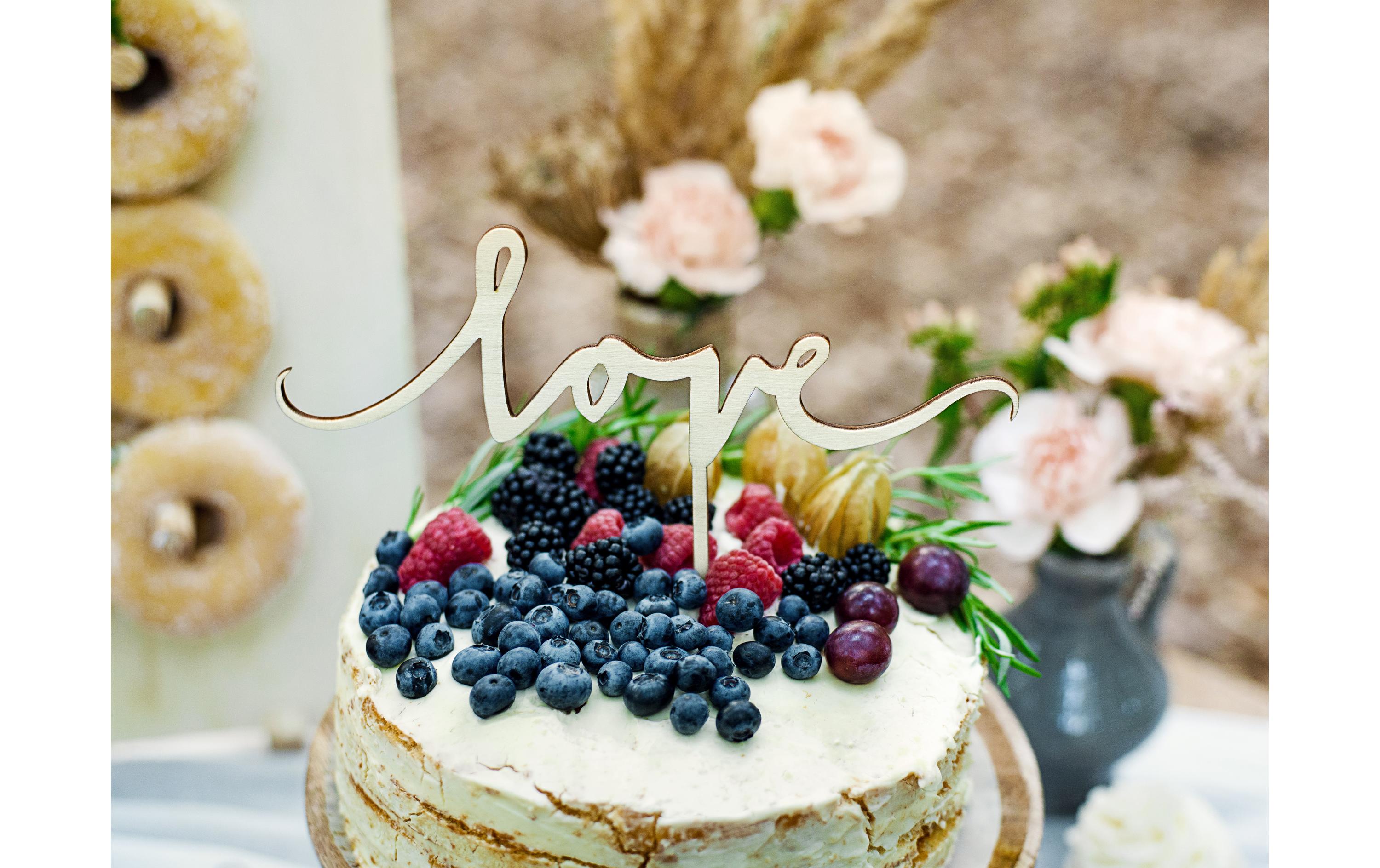 Partydeco Kuchen-Topper Love 23 x 16 cm, Holz, 1 Stück, Braun