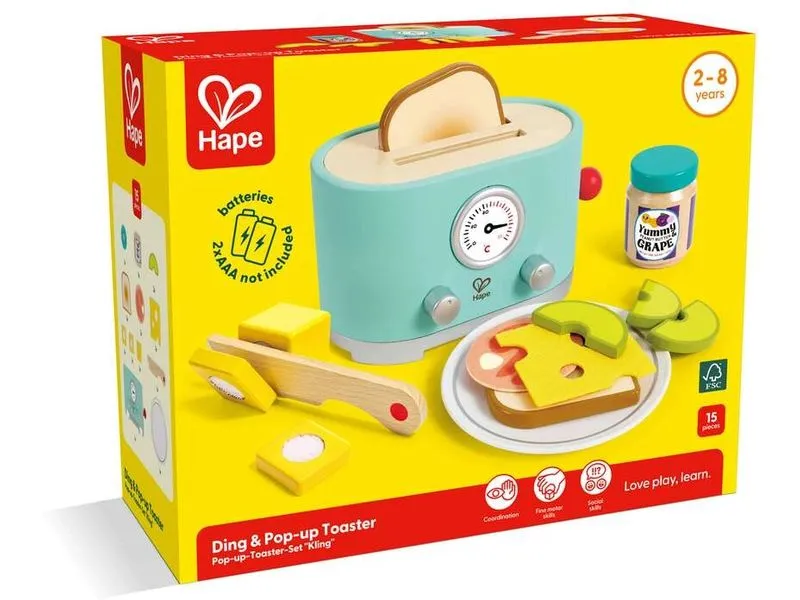 Hape Spiel-Haushaltsgerät Pop-up-Toaster-Set Kling