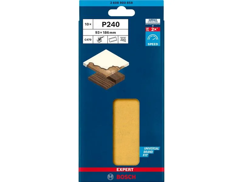 Bosch Professional Schleifpapier EXPERT C470, 93 x 186 mm, G 240, 10-tlg.
