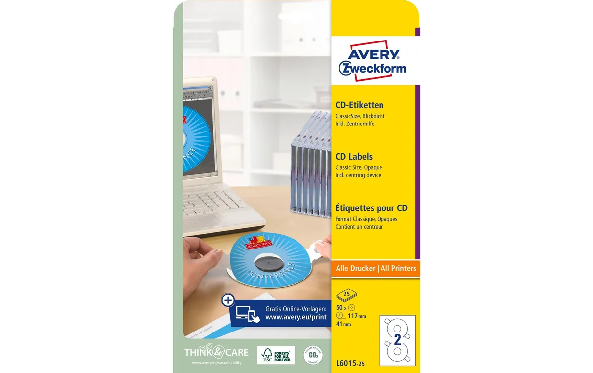Avery Zweckform CD-Etiketten L6015-25 Ø 117 mm Avery Zweckform CD-Etiketten L6015-25 Ø 117 mm