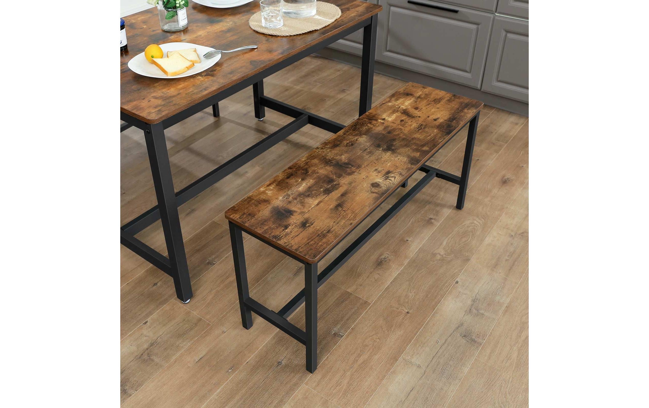 VASAGLE Sitzbank 108 x 50 cm, Vintagebraun-Schwarz, 2er Set