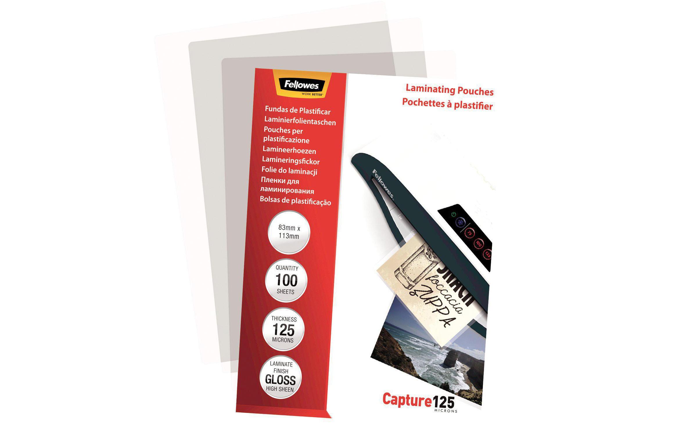 Fellowes Laminierfolie 83 x 113 mm, 125 µm, 100 Stück, Glänzend Fellowes Laminierfolie 83 x 113 mm, 125 µm, 100 Stück, Glänzend