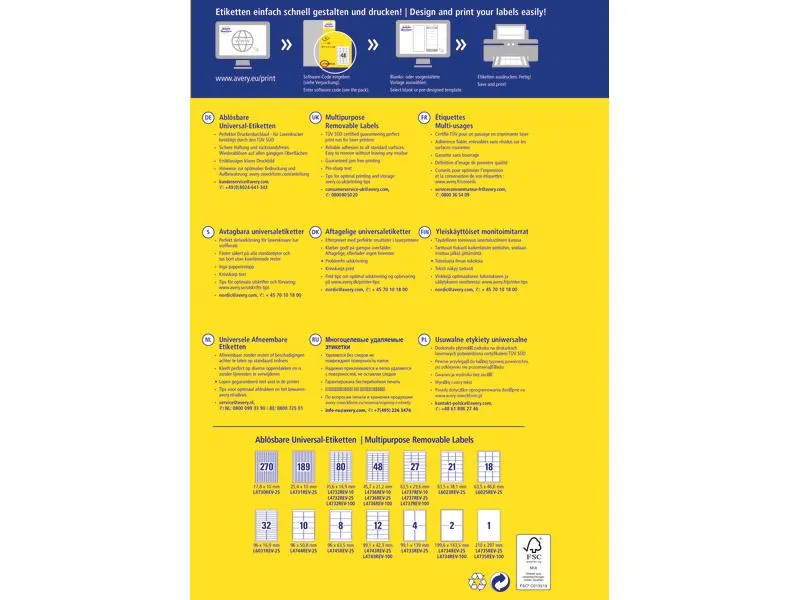 Avery Zweckform Universal-Etiketten L4737REV 63.5 x 29.6 mm, 10 Blatt Avery Zweckform Universal-Etiketten L4737REV 63.5 x 29.6 mm, 10 Blatt