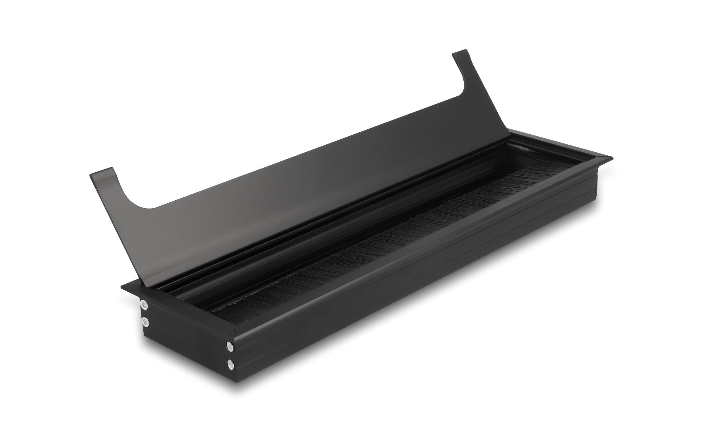 Delock Einbaurahmen für Tisch mit Bürste 300x80x28mm, Schwarz Delock Einbaurahmen für Tisch mit Bürste 300x80x28mm, Schwarz