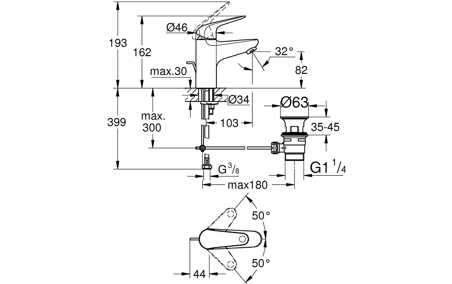 GROHE Einhand-Waschbatterie Swift 3/8, Chrom