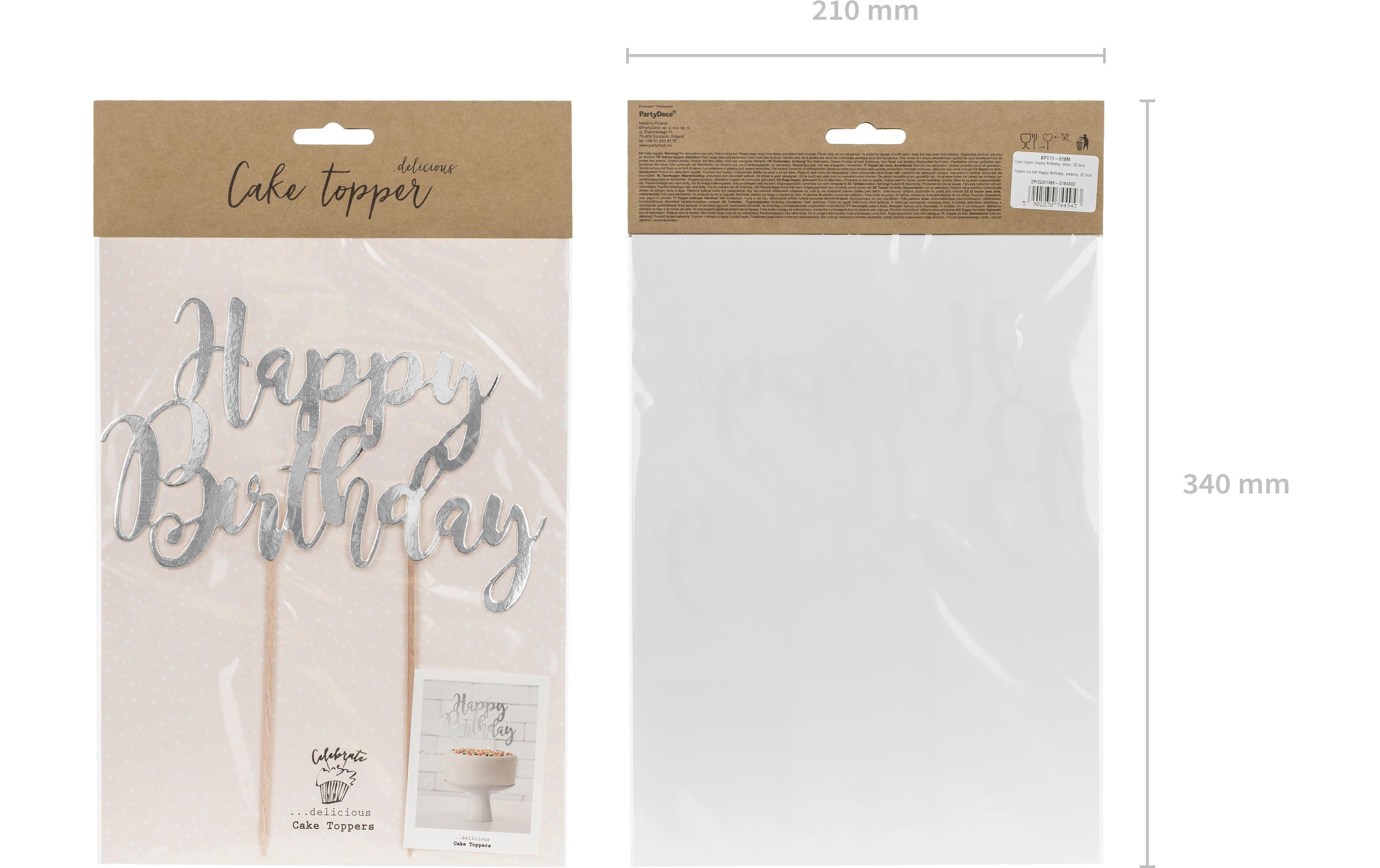 Partydeco Kuchen-Topper Happy Birthday 1 Stück, Silber