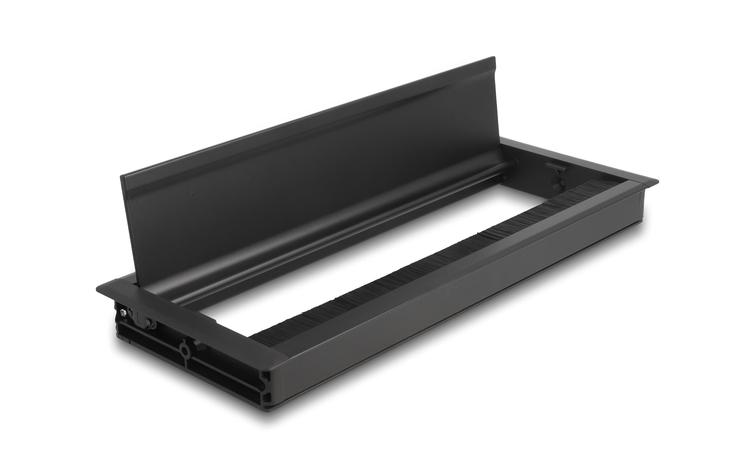 Delock Einbaurahmen für Tisch mit Bürste 300x120x28mm, Schwarz