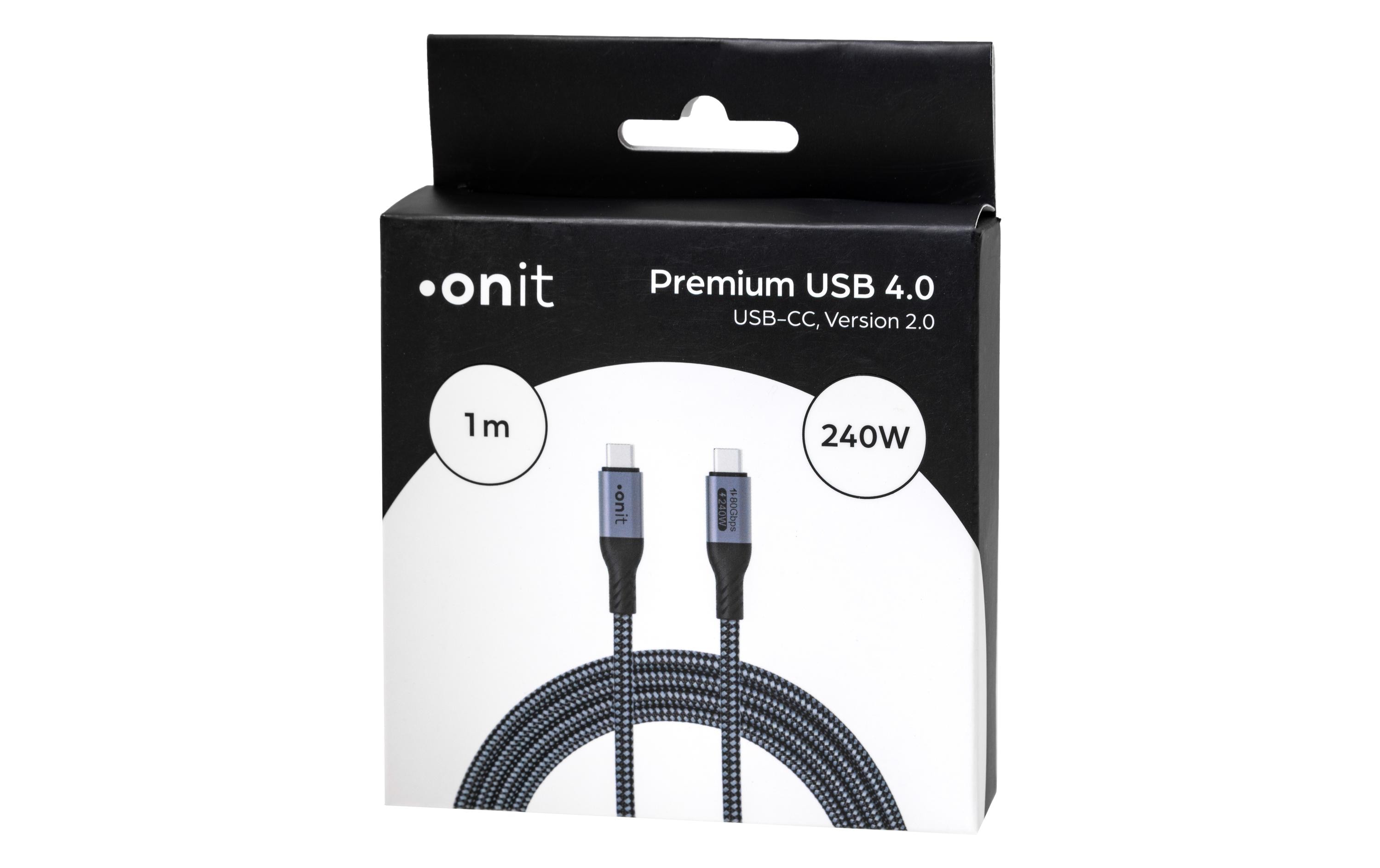 onit USB4-Kabel v2.0 Premium USB C - USB C 1 m, Schwarz/Grau