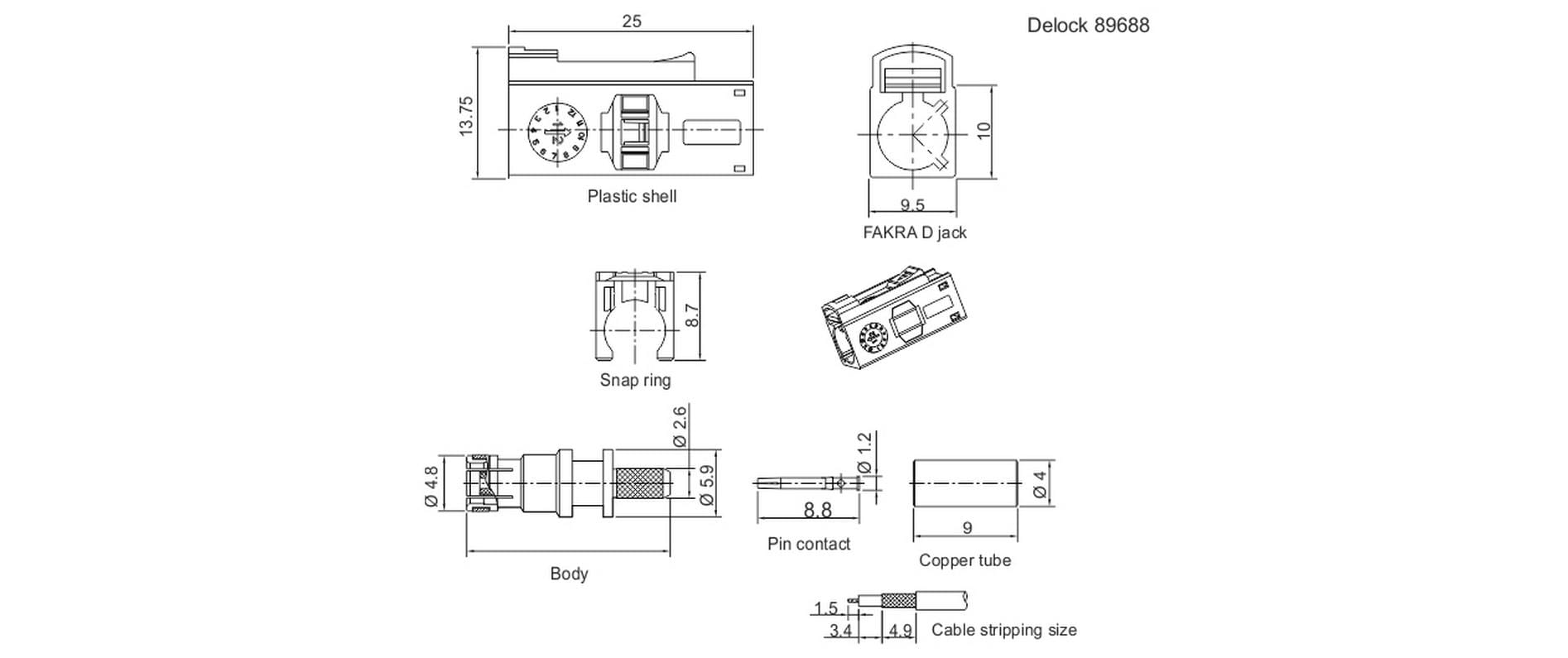 Delock Antennenadapter zum Crimpen FAKRA D Buchse (f) - Offen Offen