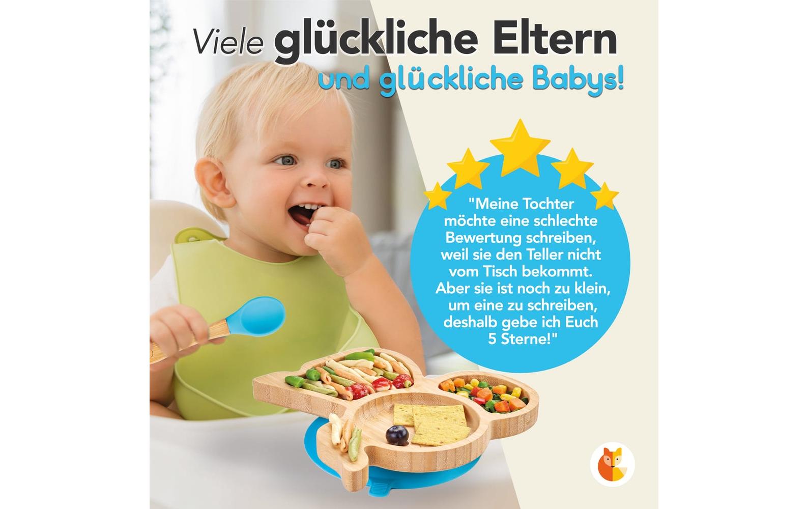 Kleinfuchs Kinderteller Bambus Elefant Blau