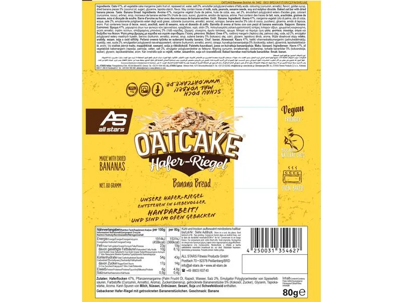 All Stars Oat Cake Bar Banana Bread 12 x 80 g