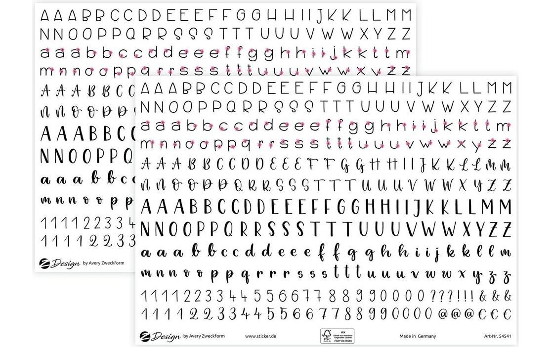 Z-Design Motivsticker A5 Lettering Buchstaben, Zahlen, 648 Aufkleber