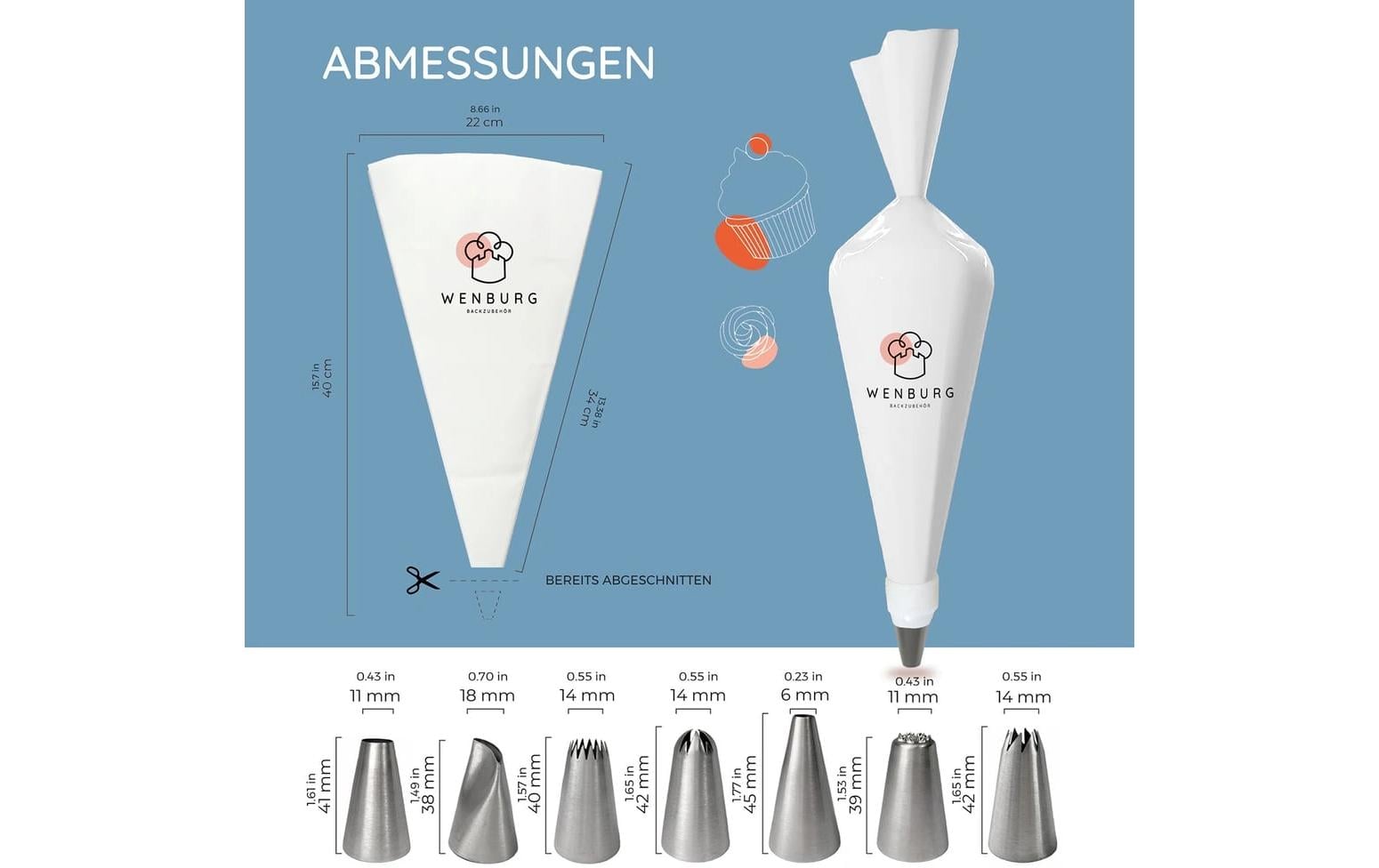 Wenburg Spritzbeutel Set - 10-tlg. - Edelstahl-Tüllen