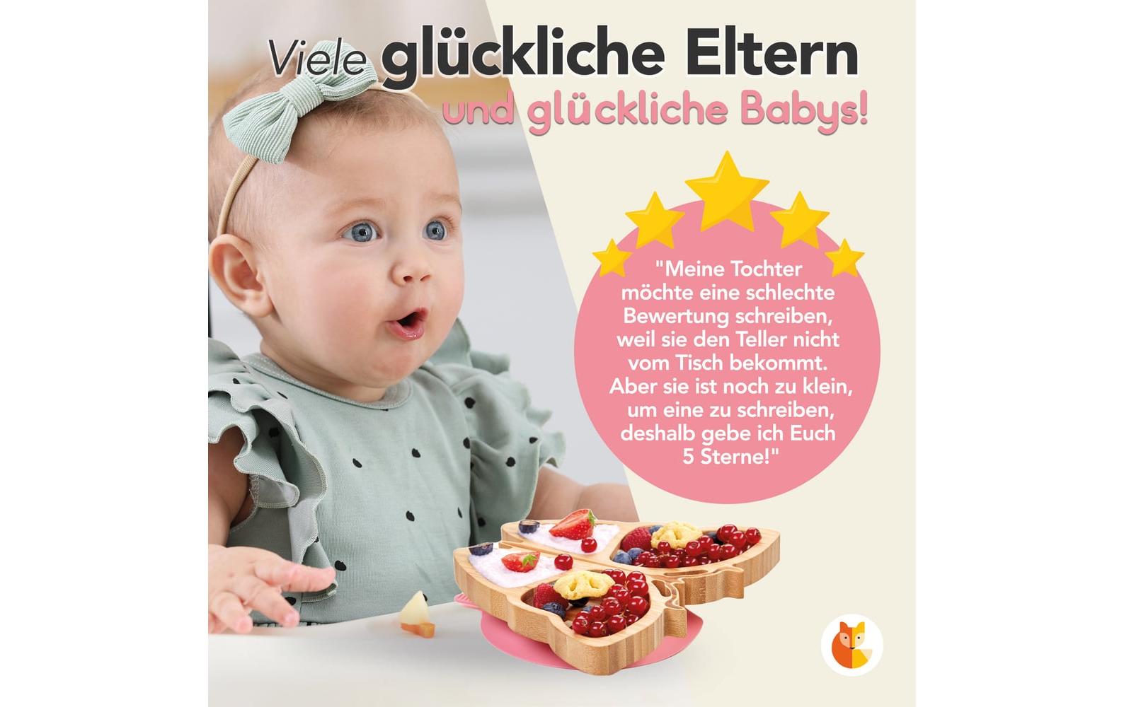 Kleinfuchs Kinderteller Bambus Schmetterling Rosa