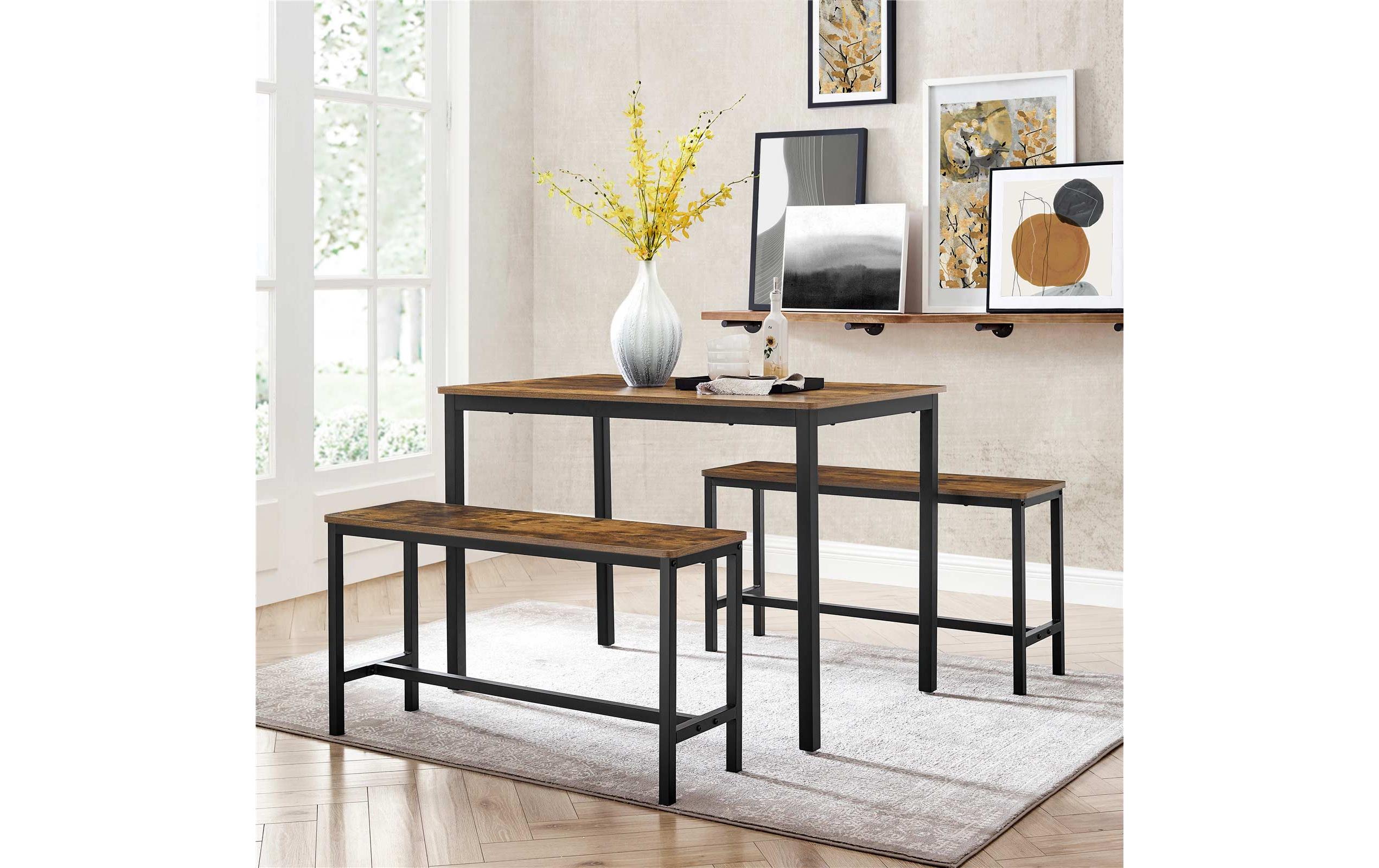 VASAGLE Tisch mit zwei Bänken, Vintagebraun-Schwarz