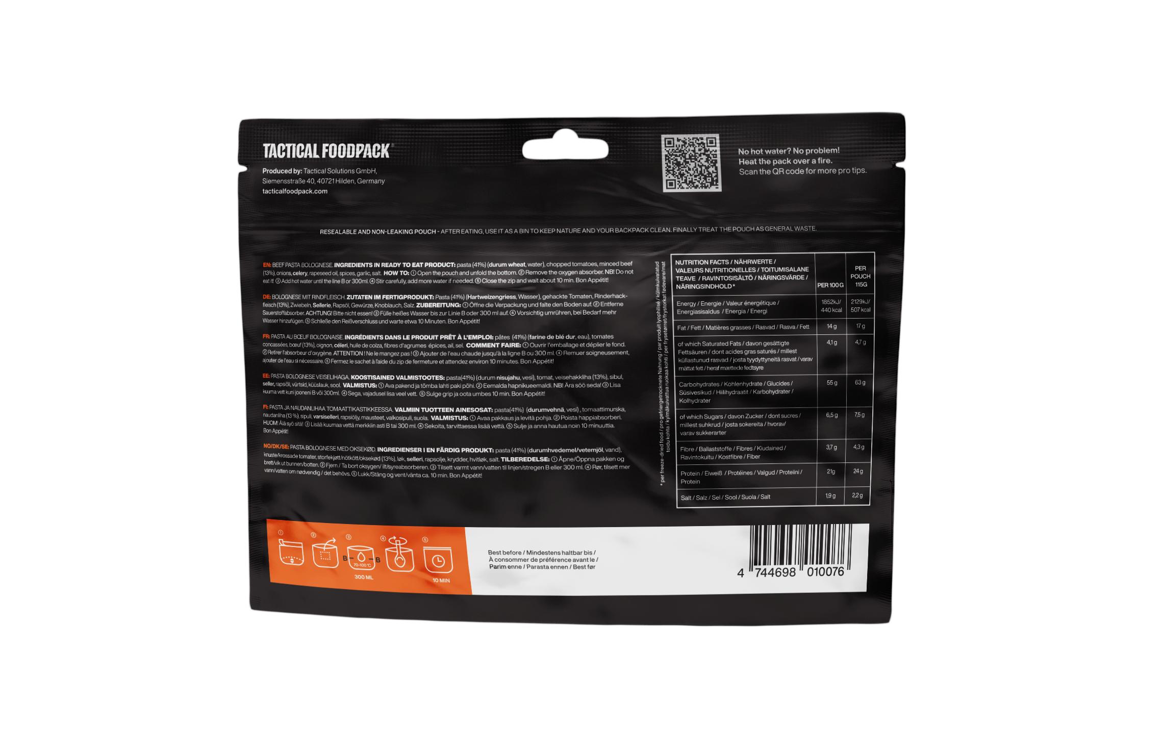 Tactical Foodpack Hauptgericht Beef Spaghetti Bolognese