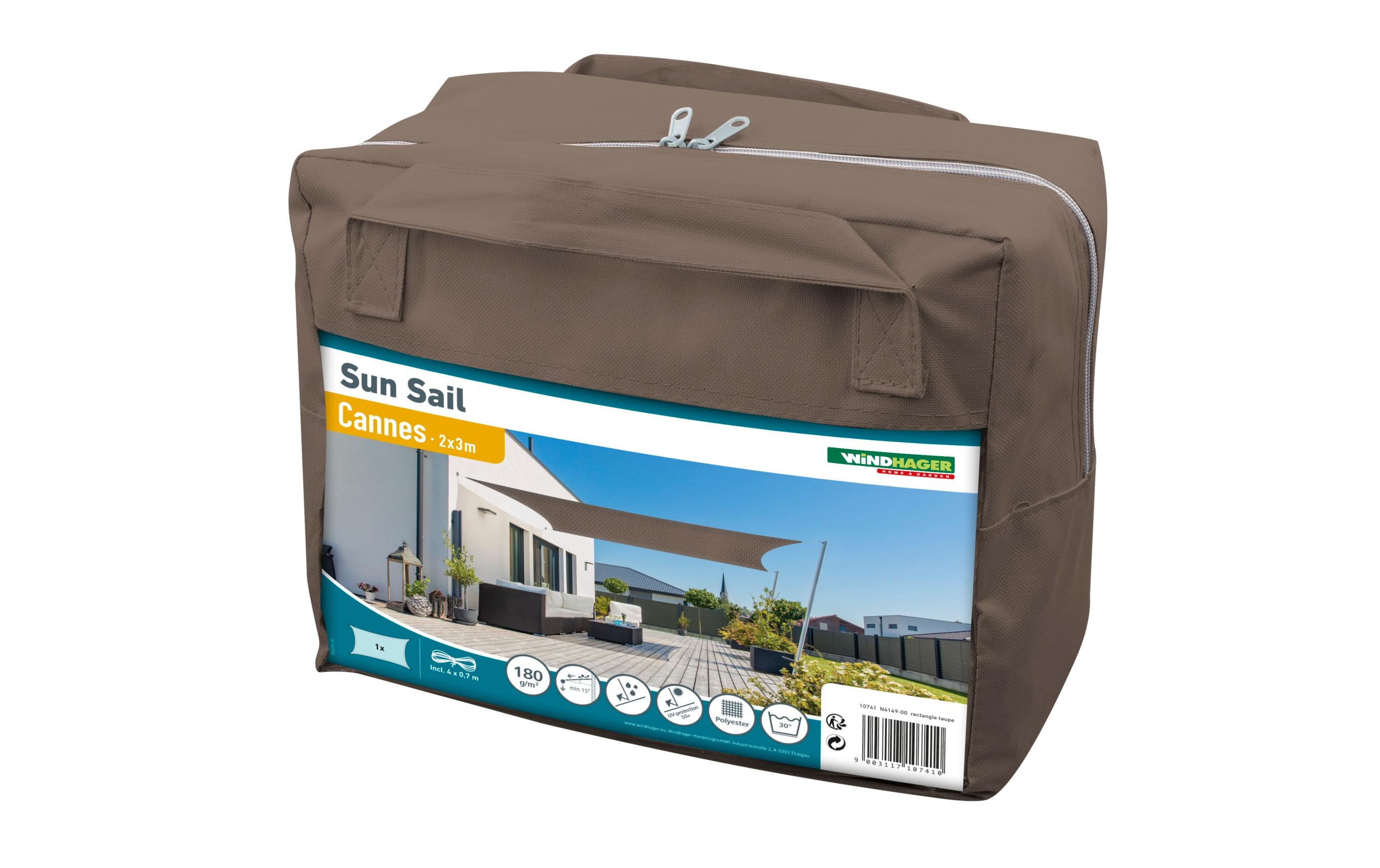 Windhager Sonnensegel Cannes, 2 x 3 m, Eckig, Taupe