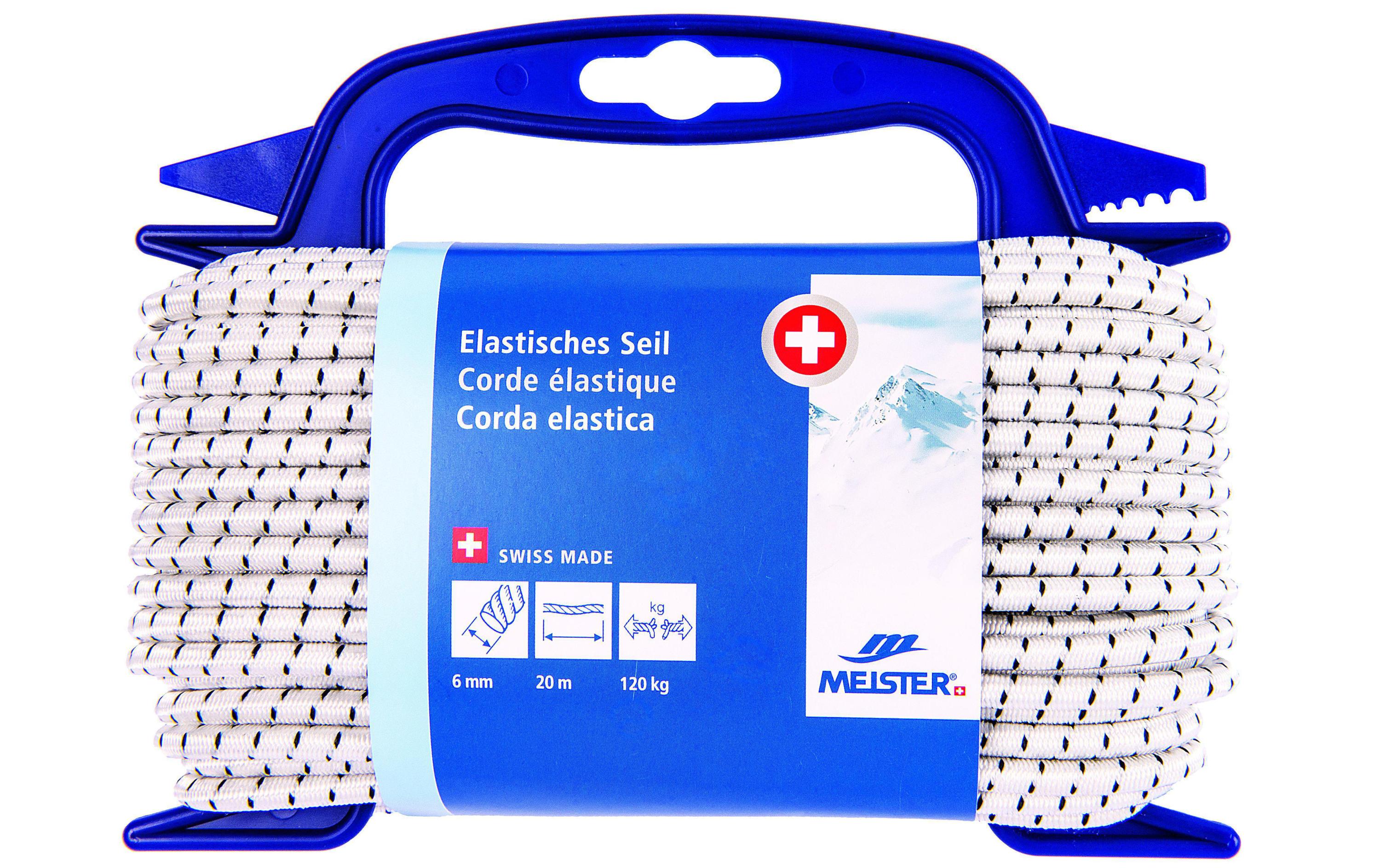 Meister Gummi-Spannseil Ø 6 mm, 20 m, 120 kg, Weiss-Schwarz Meister Gummi-Spannseil Ø 6 mm, 20 m, 120 kg, Weiss-Schwarz