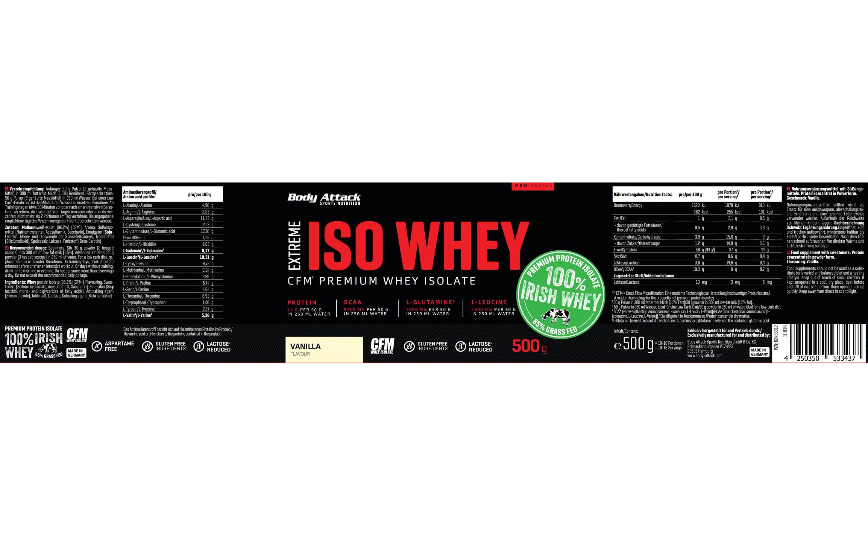 Body Attack Pulver Extreme Iso Whey Professional Vanille 500 g