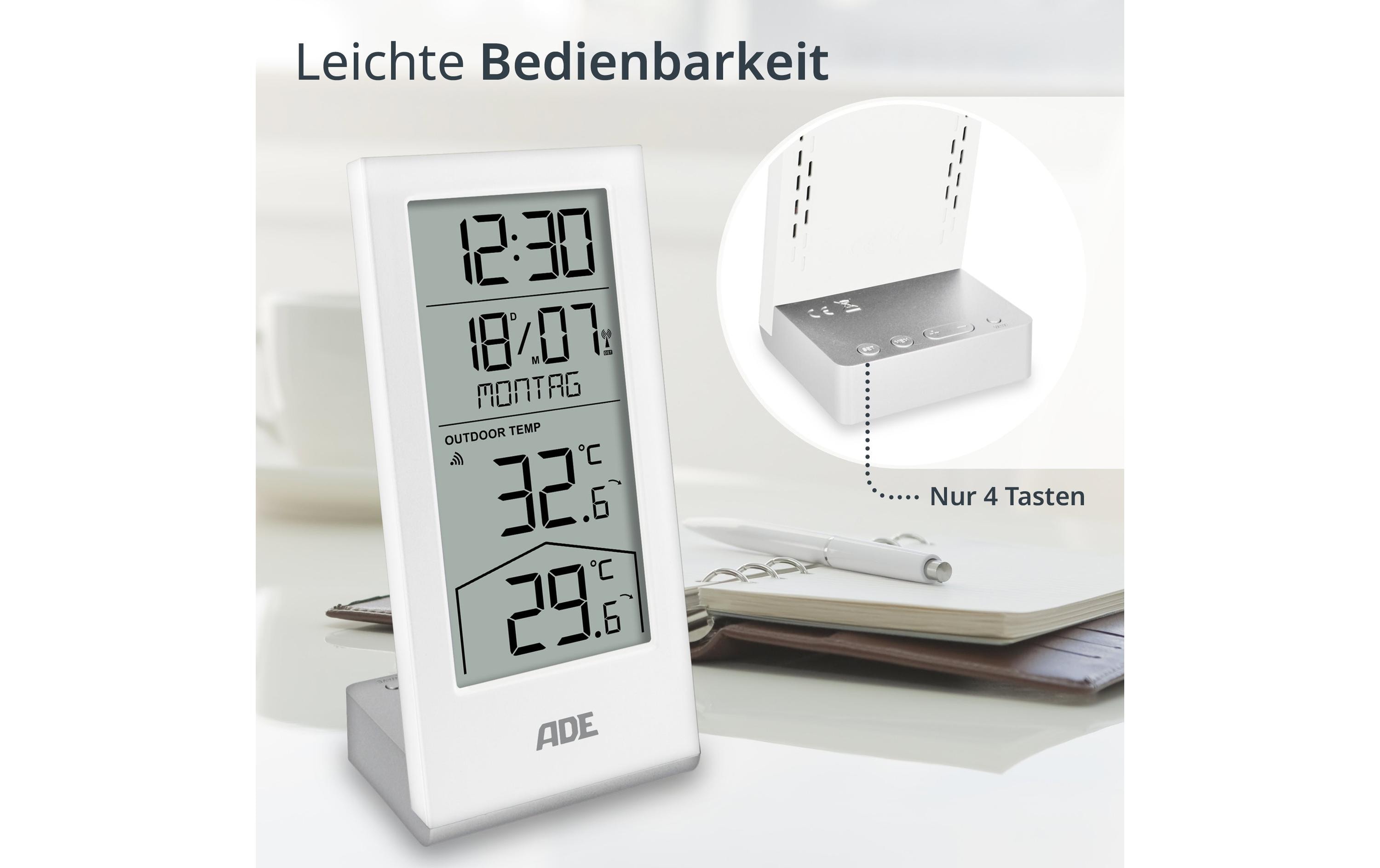 ADE Wetterstation mit Funk-Aussensensor Weiss