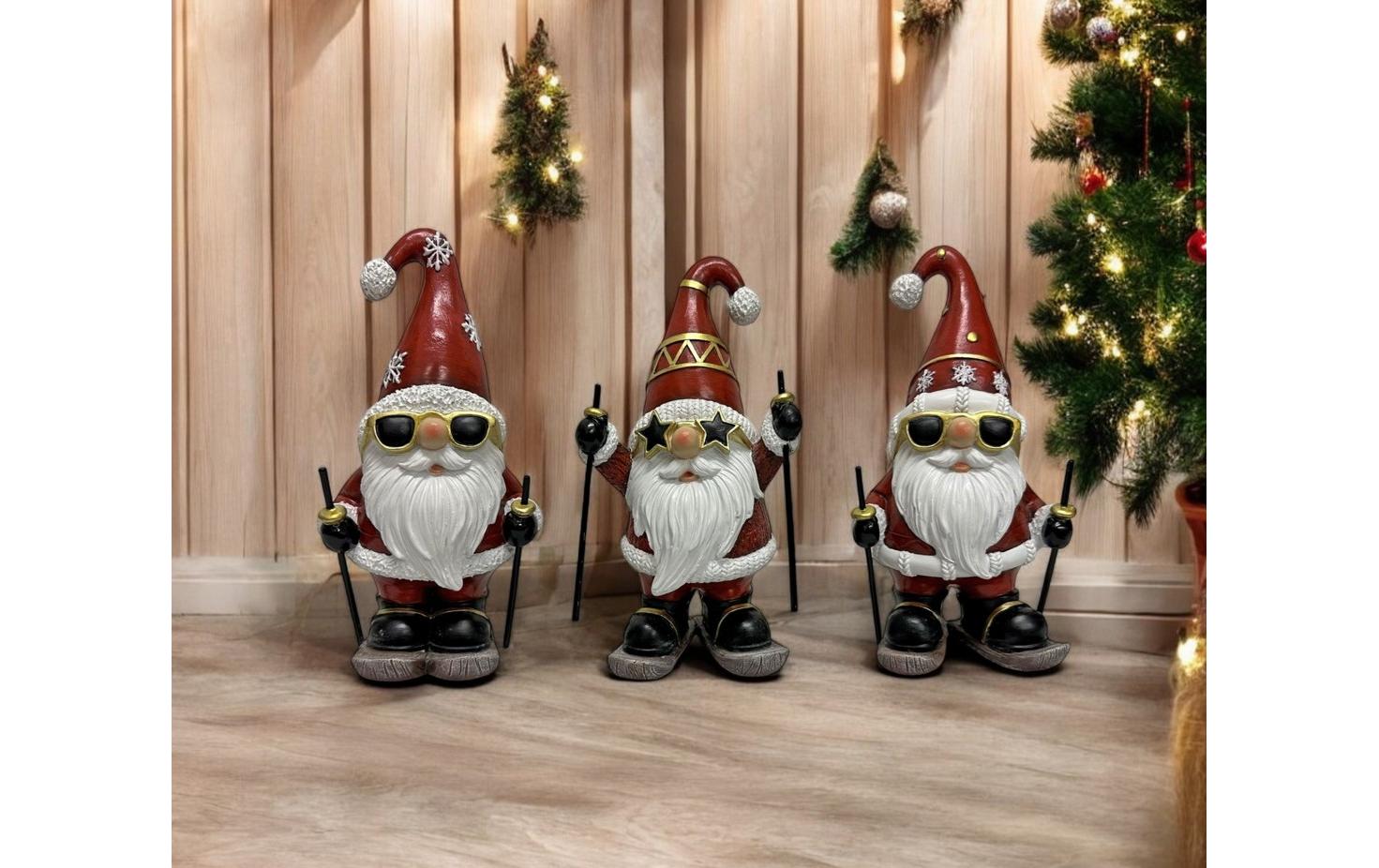 Dameco Weihnachtsfigur Santa auf Ski 3-er Set, Rot