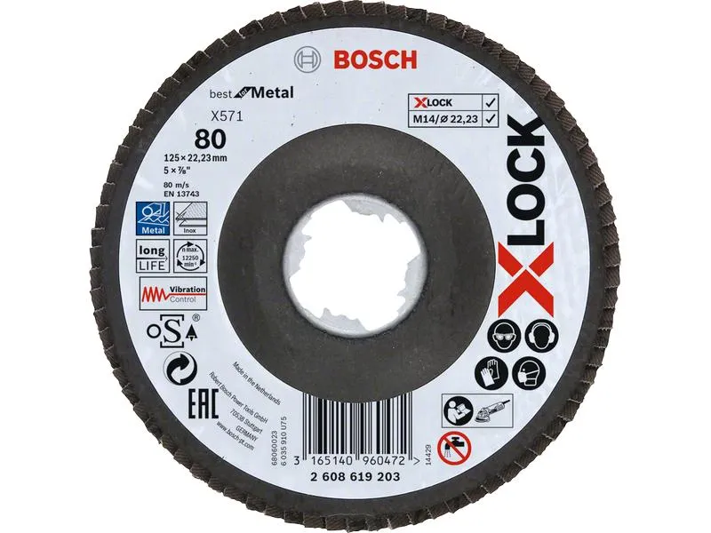Bosch Professional Fächerschleifscheibe X-LOCK Best for Metal K80 125 mm Bosch Professional Fächerschleifscheibe X-LOCK Best for Metal K80 125 mm