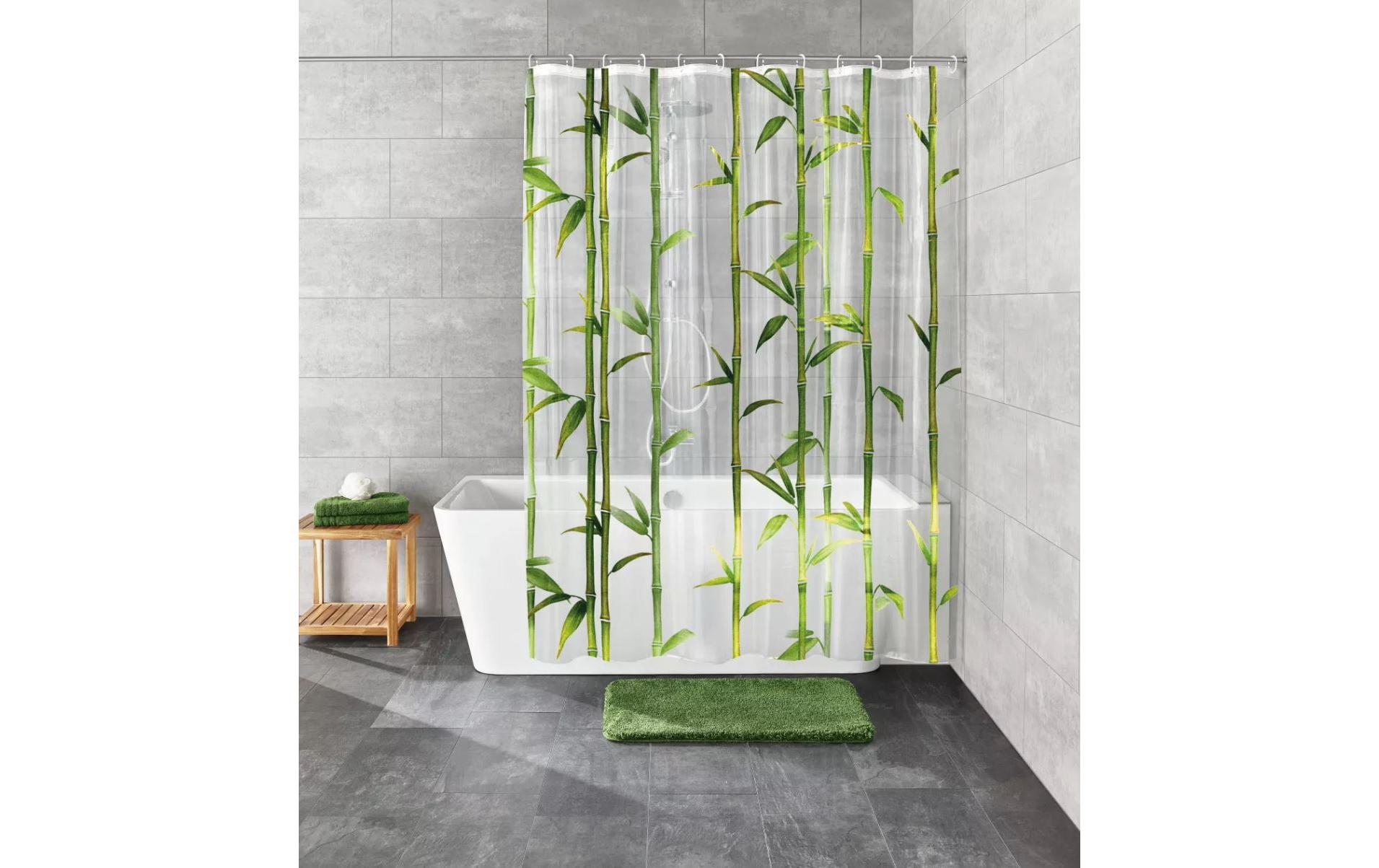 Kleine Wolke Duschvorhang Bambu 180 x 200 cm, Grün/Weiss