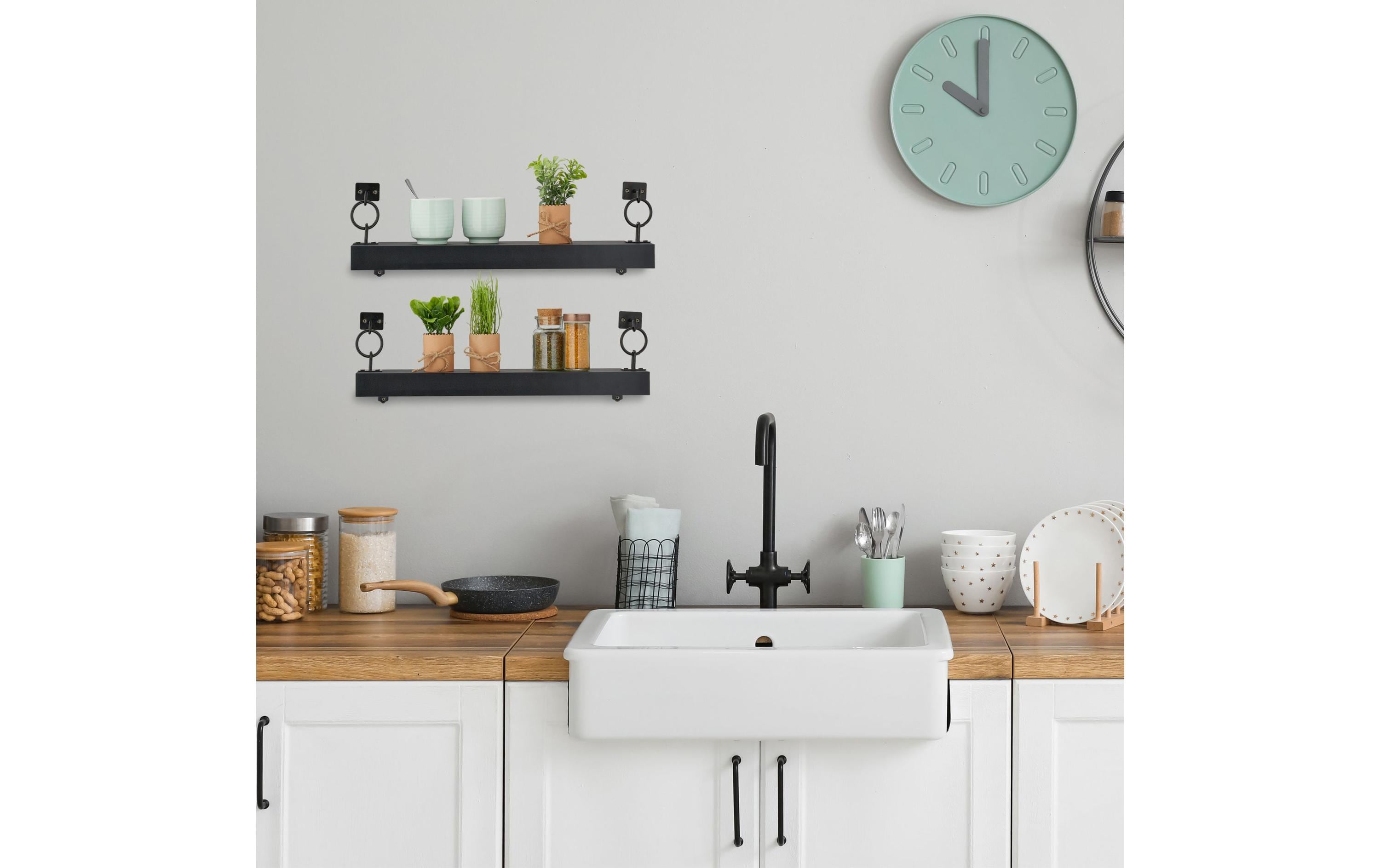 relaxdays Wandregal 2-er Set 13 cm, Schwarz relaxdays Wandregal 2-er Set 13 cm, Schwarz