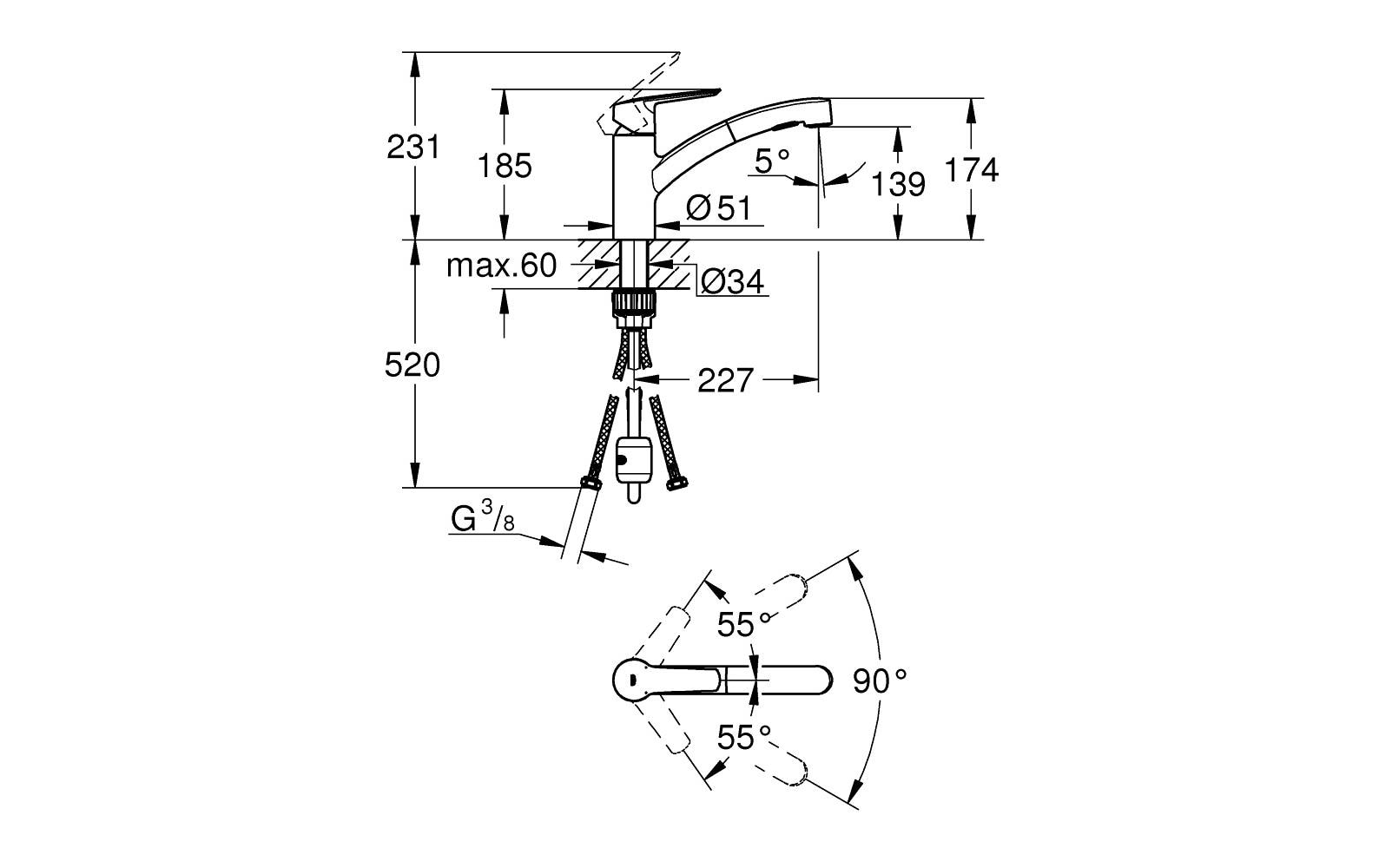 GROHE Küchenarmatur Start 1/2″, Supersteel, herausziehbar