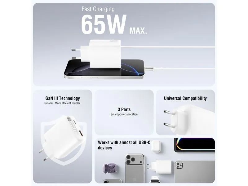 4smarts USB-Wandladegerät PDPlug Slim 65W GaN Jojo Weiss 4smarts USB-Wandladegerät PDPlug Slim 65W GaN Jojo Weiss