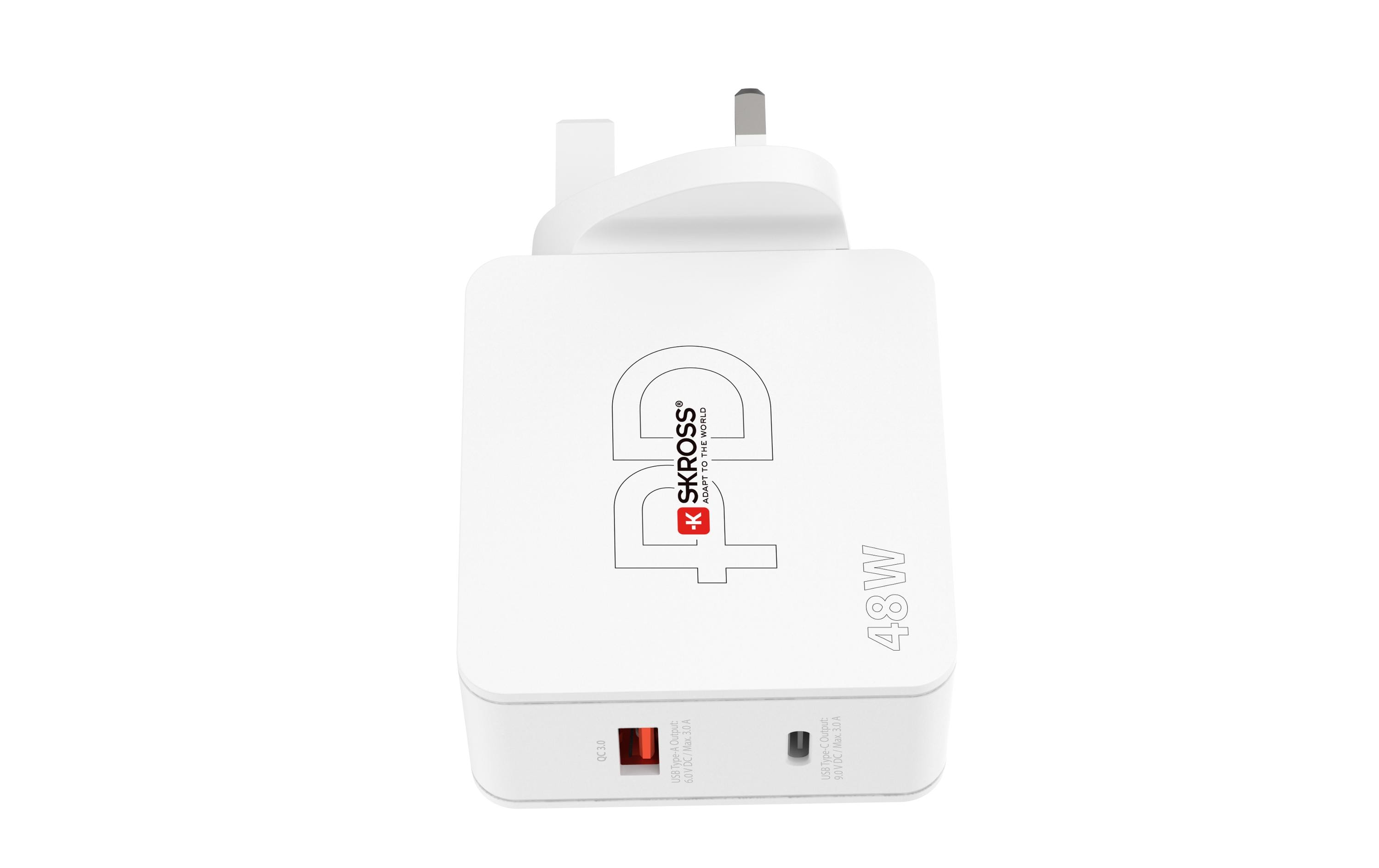 SKROSS USB-Wandladegerät Multipower 2 Pro+, UK, 48 W, Weiss