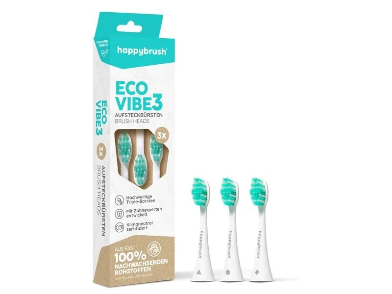 happybrush Zahnbürstenkopf Eco Vibe 3+ 3 Stück, White-Mint