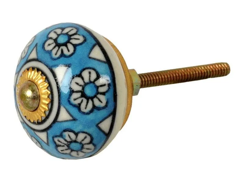 Tranquillo Möbelgriff handgemacht, Ø 4 cm, Blau/Gold