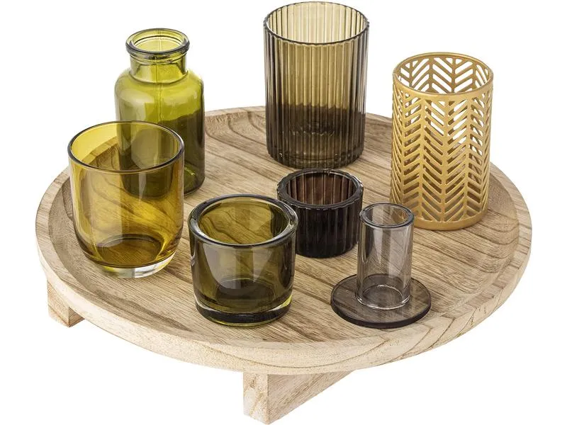 Bloomingville Windlicht Sanga 8er Set, Glas/Holz, Grün Bloomingville Windlicht Sanga 8er Set, Glas/Holz, Grün