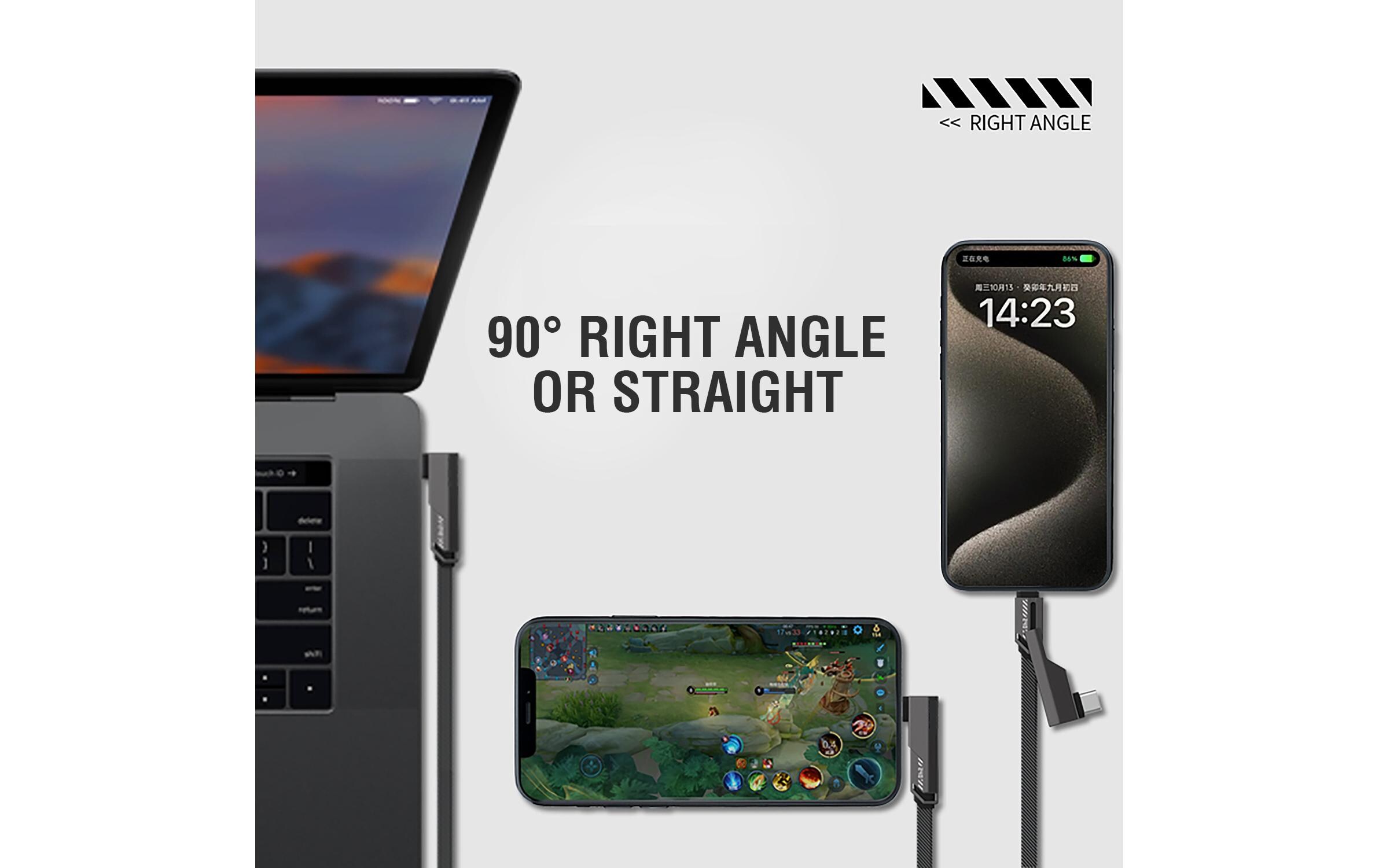 4smarts ComboCord Flat Right Angle 240W USB A/USB C - USB C 1.5 m