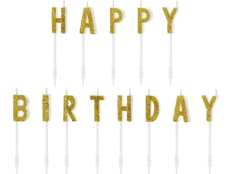 Partydeco Kerze Happy Birthday 2.5 cm, Gold Partydeco Kerze Happy Birthday 2.5 cm, Gold