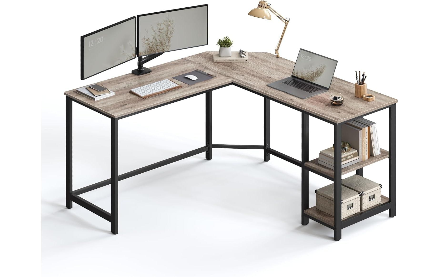 VASAGLE Tisch Eckschreibtisch Greige 138 cm Grau/Schwayrz 138 cm