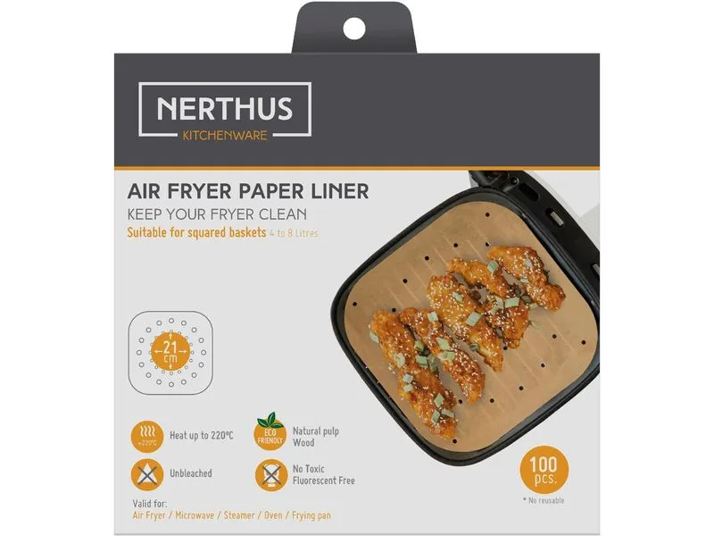 Nerthus Quadratisches Backpapier für Airfryer gelocht 100 Stück Nerthus Quadratisches Backpapier für Airfryer gelocht 100 Stück