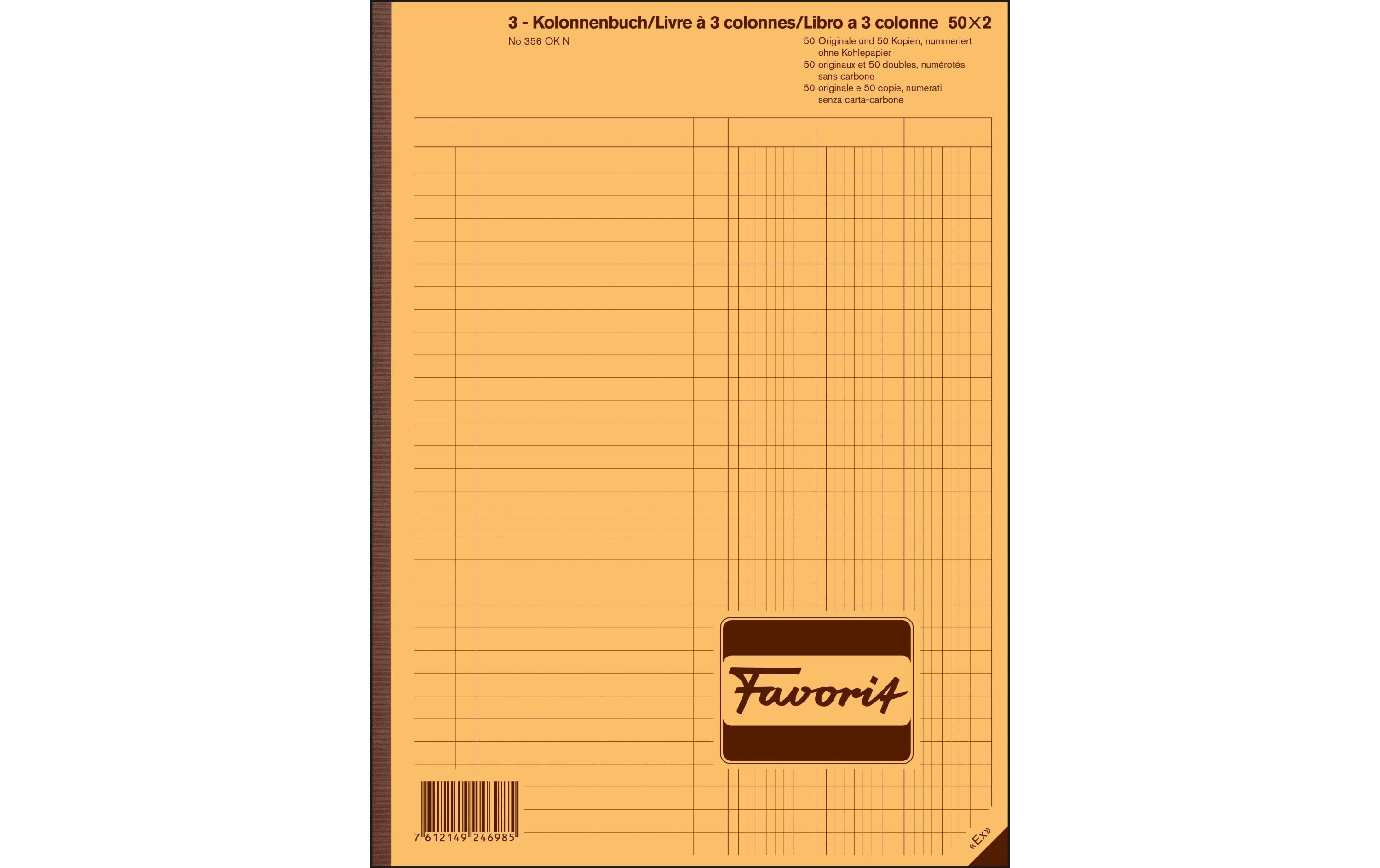 Favorit Durchschreibeblock 220 x 297 mm mit 3 Kolonnen, Weiss