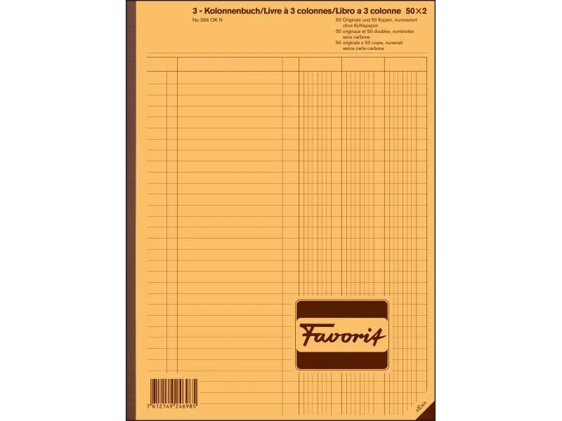 Favorit Durchschreibeblock 220 x 297 mm mit 3 Kolonnen, Weiss Favorit Durchschreibeblock 220 x 297 mm mit 3 Kolonnen, Weiss