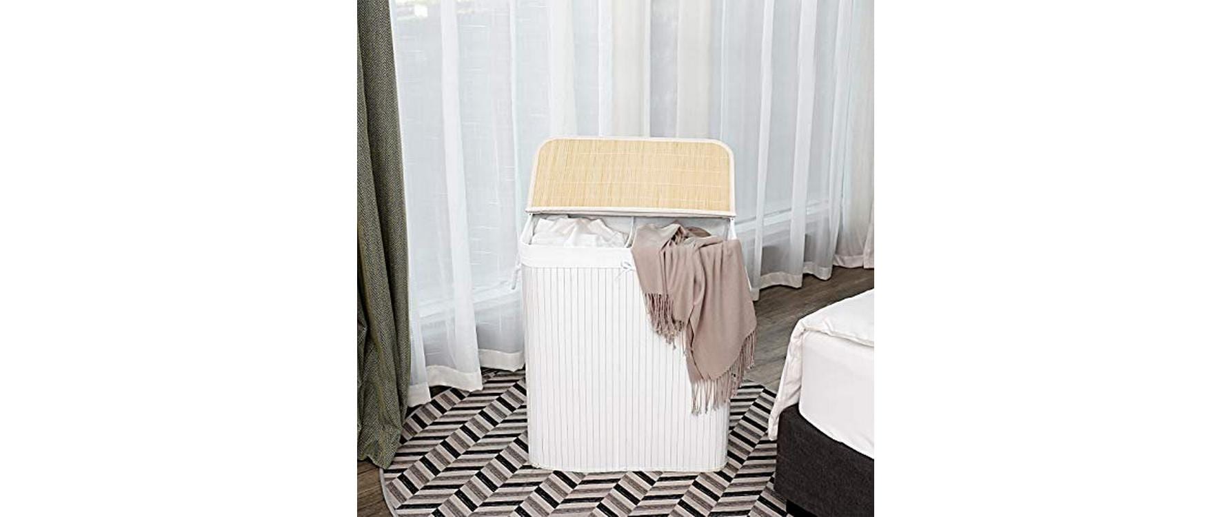 Songmics Wäschekorb mit Deckel 100 l, Weiss