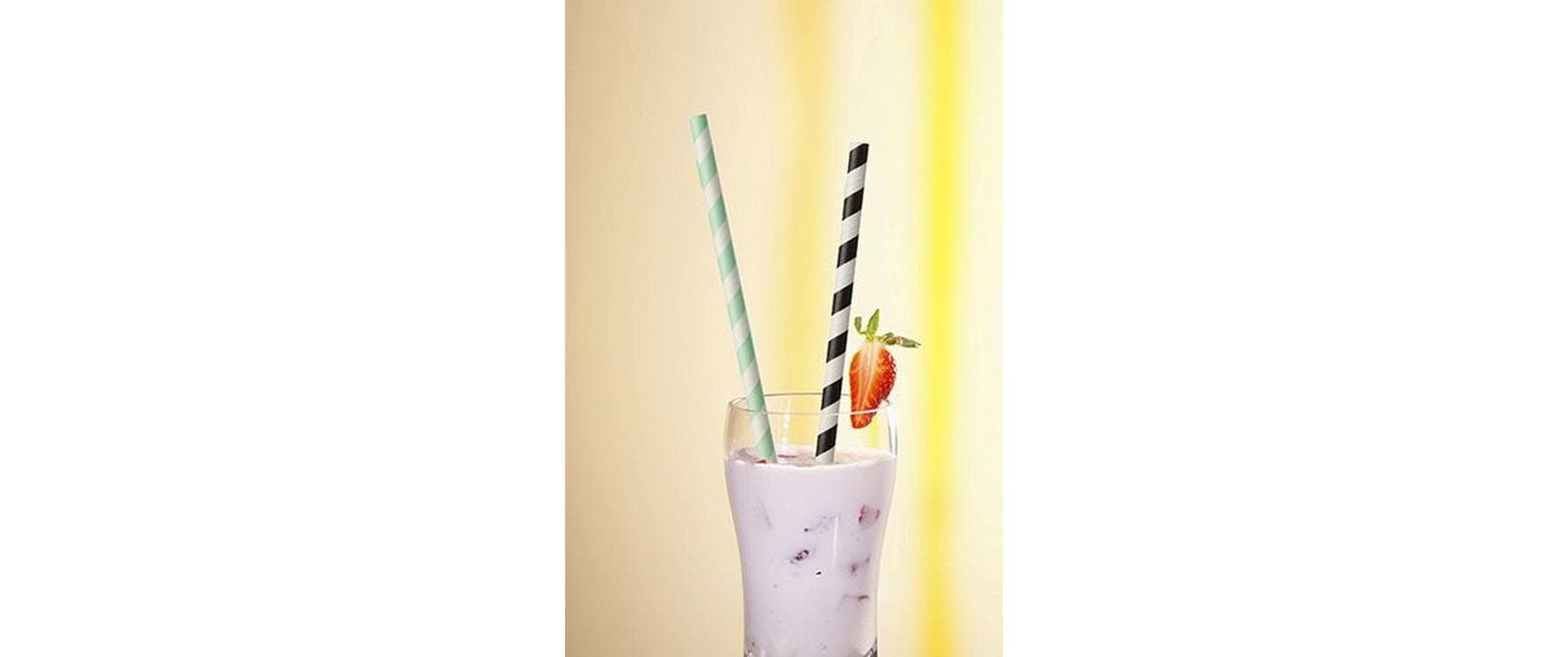 Papstar Strohhalm Stripes 20 cm D 6 mm 100 Stück, Schwarz/Weiss