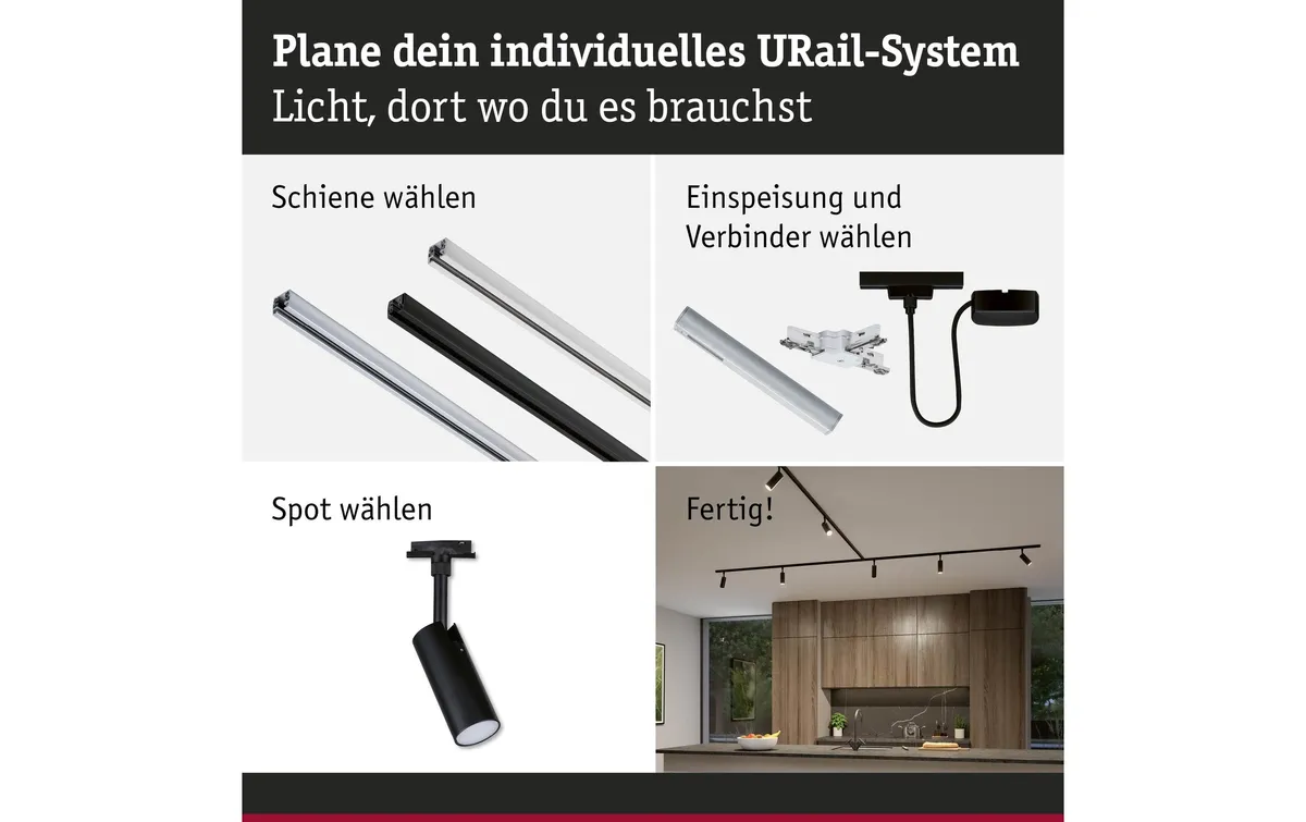 Paulmann URail Schienenspot Tubo Einzelspot Schwarz 3-Step-Dim
