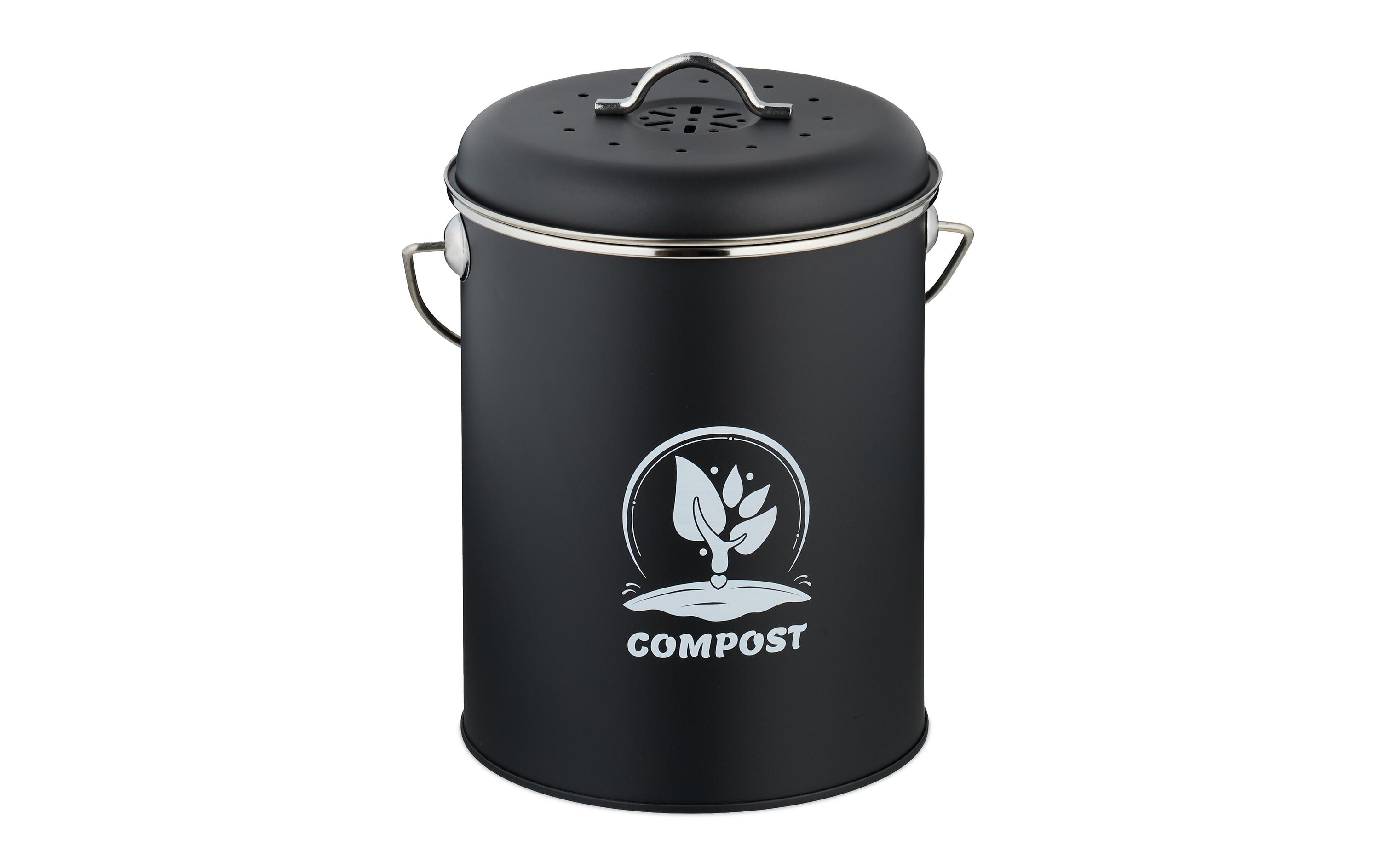 relaxdays Komposteimer mit Geruchsfilter 5.5 l, Schwarz/Silber