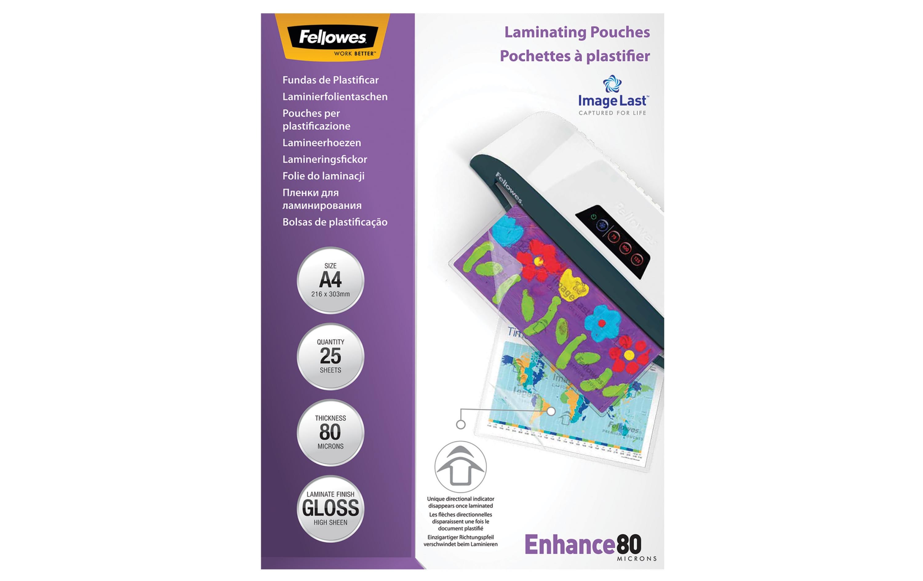 Fellowes Laminierfolie A4, 80 µm, 25 Stück, Glänzend Fellowes Laminierfolie A4, 80 µm, 25 Stück, Glänzend