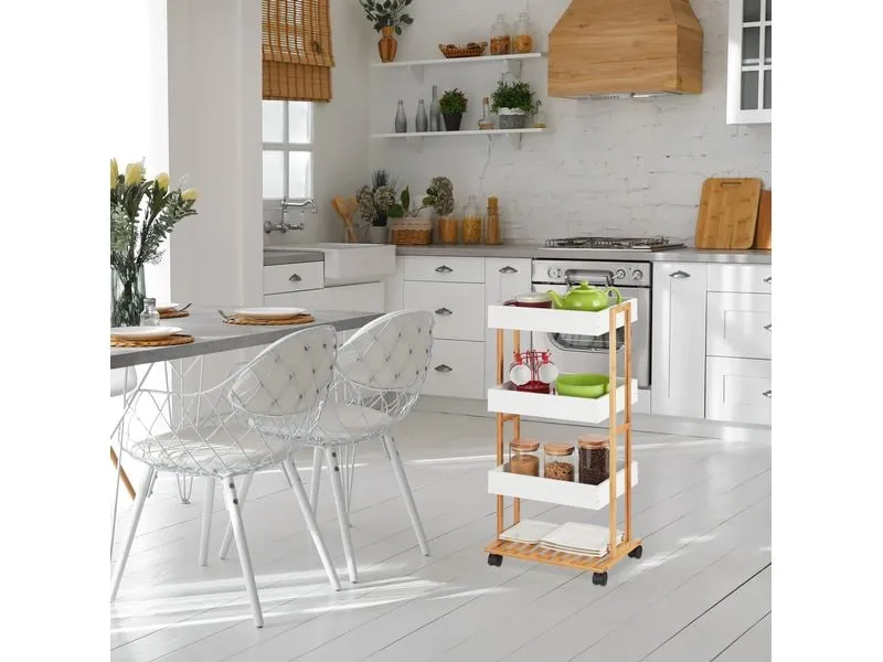 relaxdays Küchenwagen 40 x 88 cm, Weiss/Braun relaxdays Küchenwagen 40 x 88 cm, Weiss/Braun