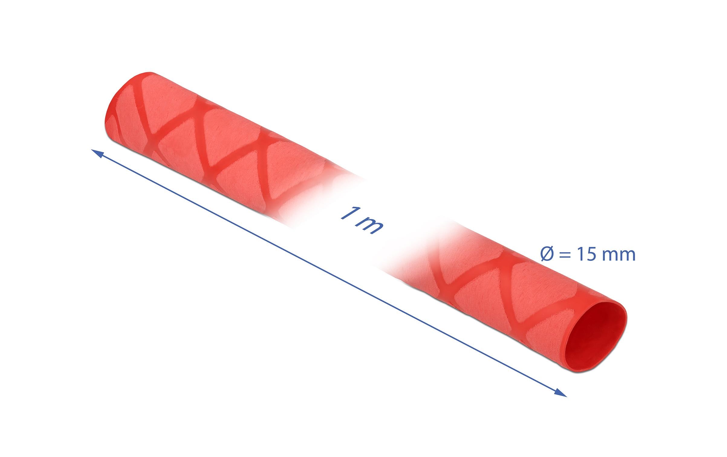 Delock Schrumpfschlauch X-Muster rutschfest 1 m x 15 mm Rot Delock Schrumpfschlauch X-Muster rutschfest 1 m x 15 mm Rot
