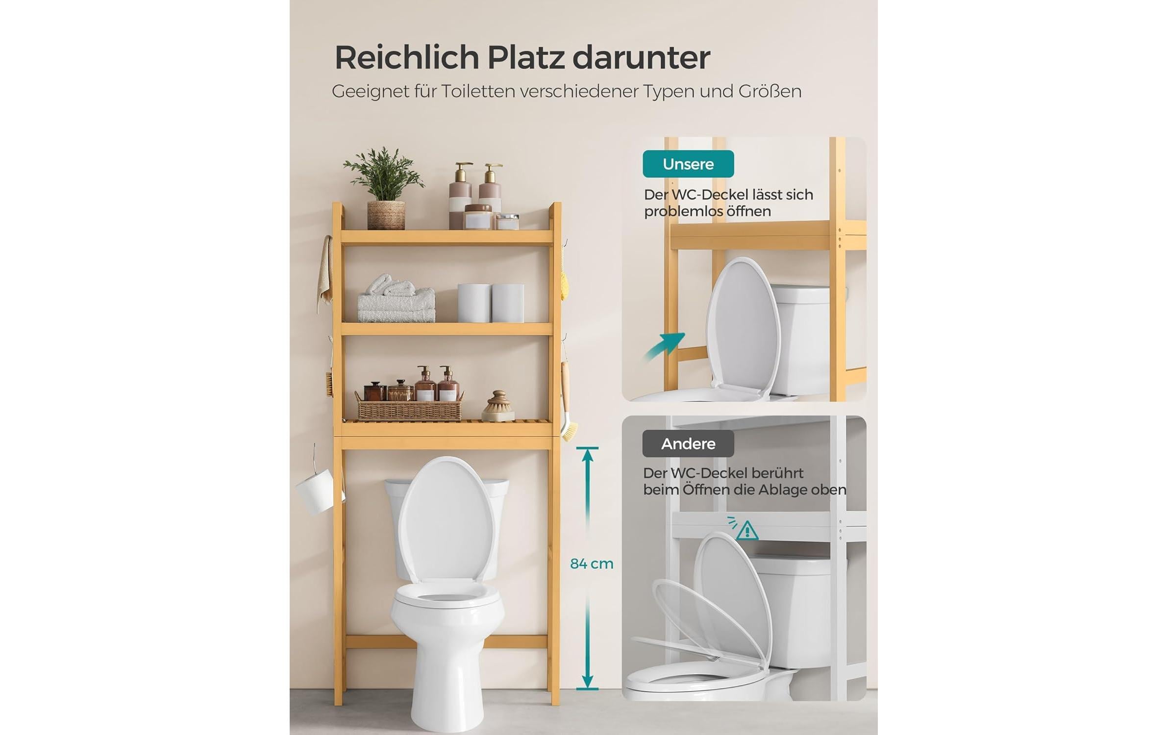 Songmics Badezimmerregal mit 3 Ablagen 63 x 170 cm, Braun
